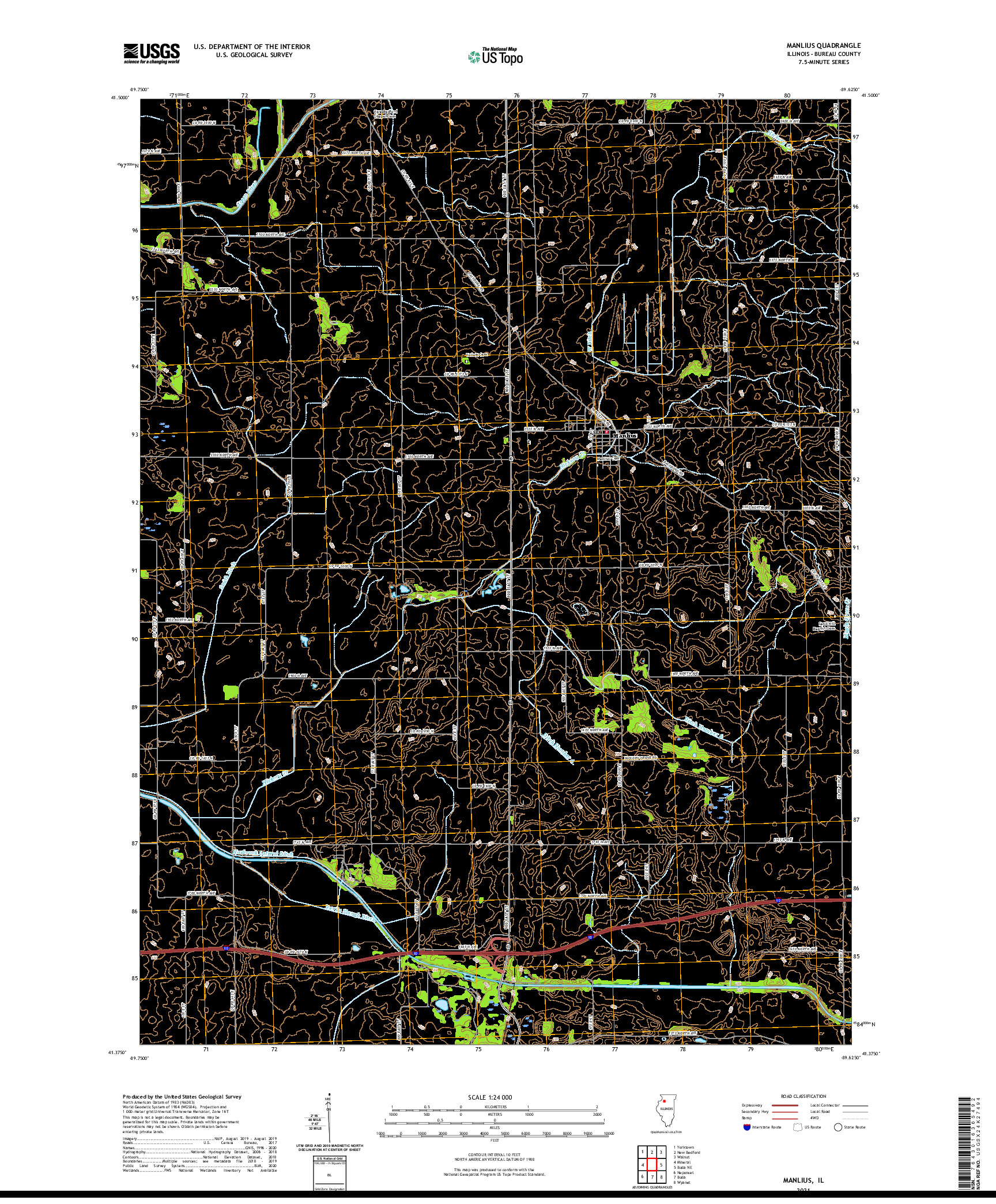 USGS US TOPO 7.5-MINUTE MAP FOR MANLIUS, IL 2021