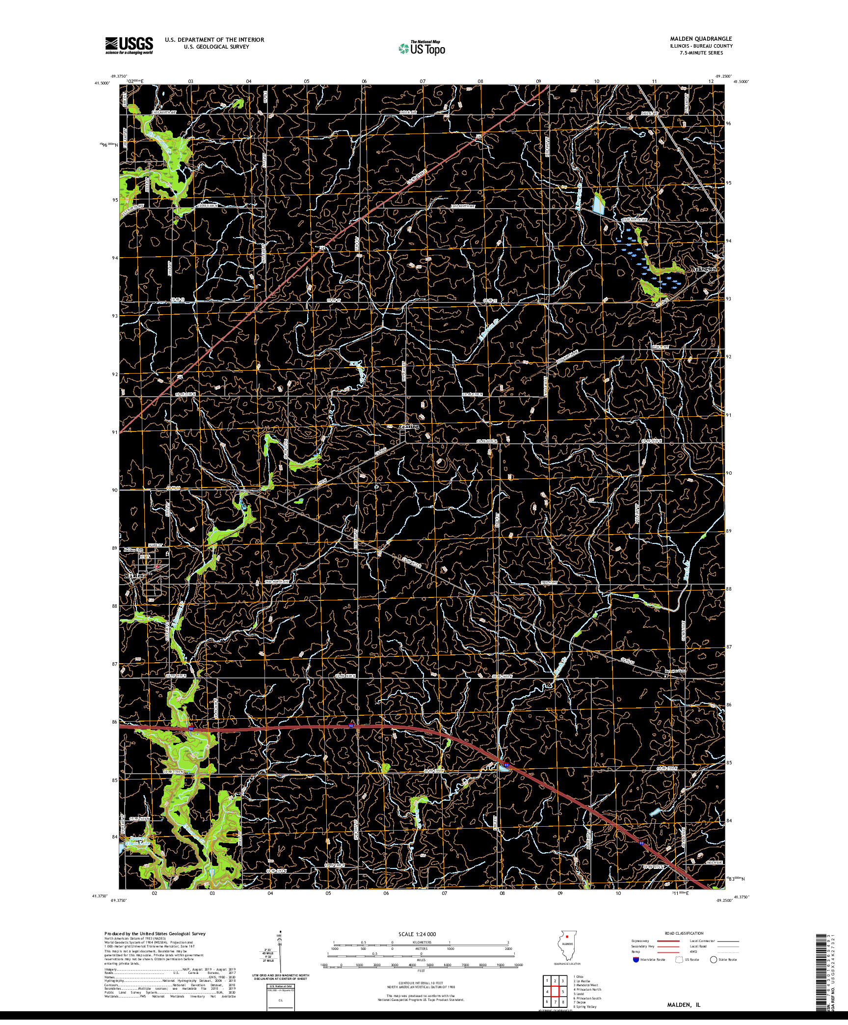 USGS US TOPO 7.5-MINUTE MAP FOR MALDEN, IL 2021