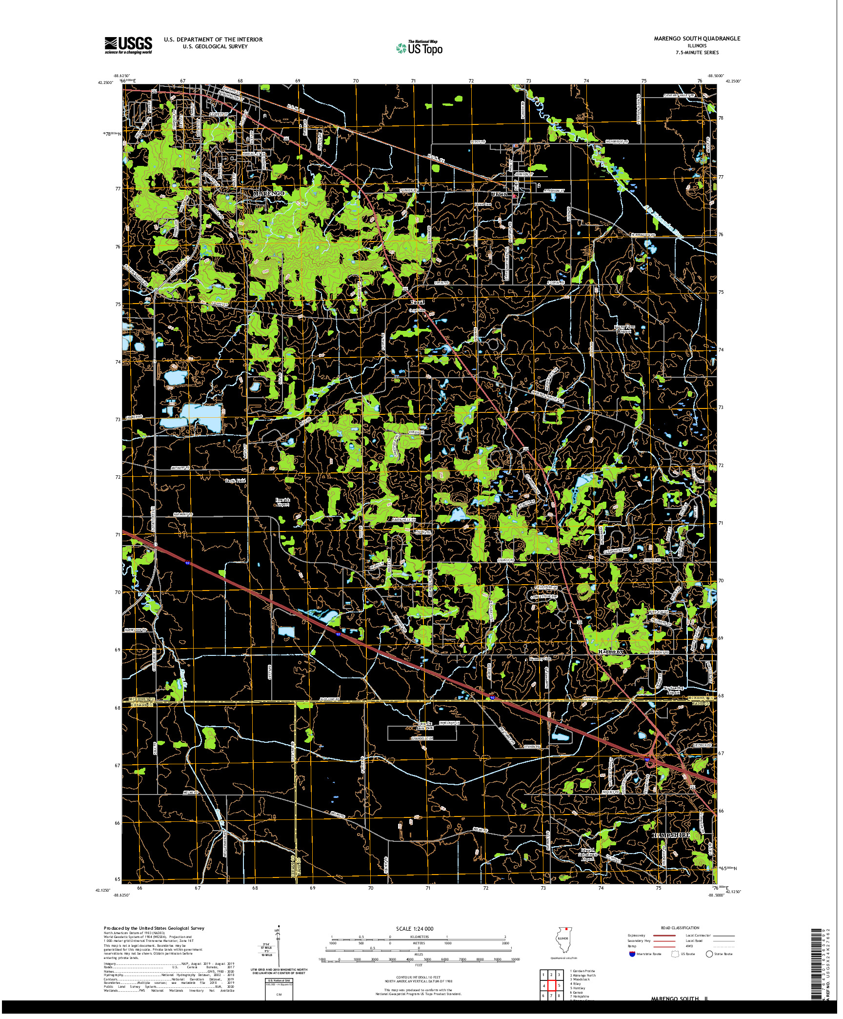 USGS US TOPO 7.5-MINUTE MAP FOR MARENGO SOUTH, IL 2021