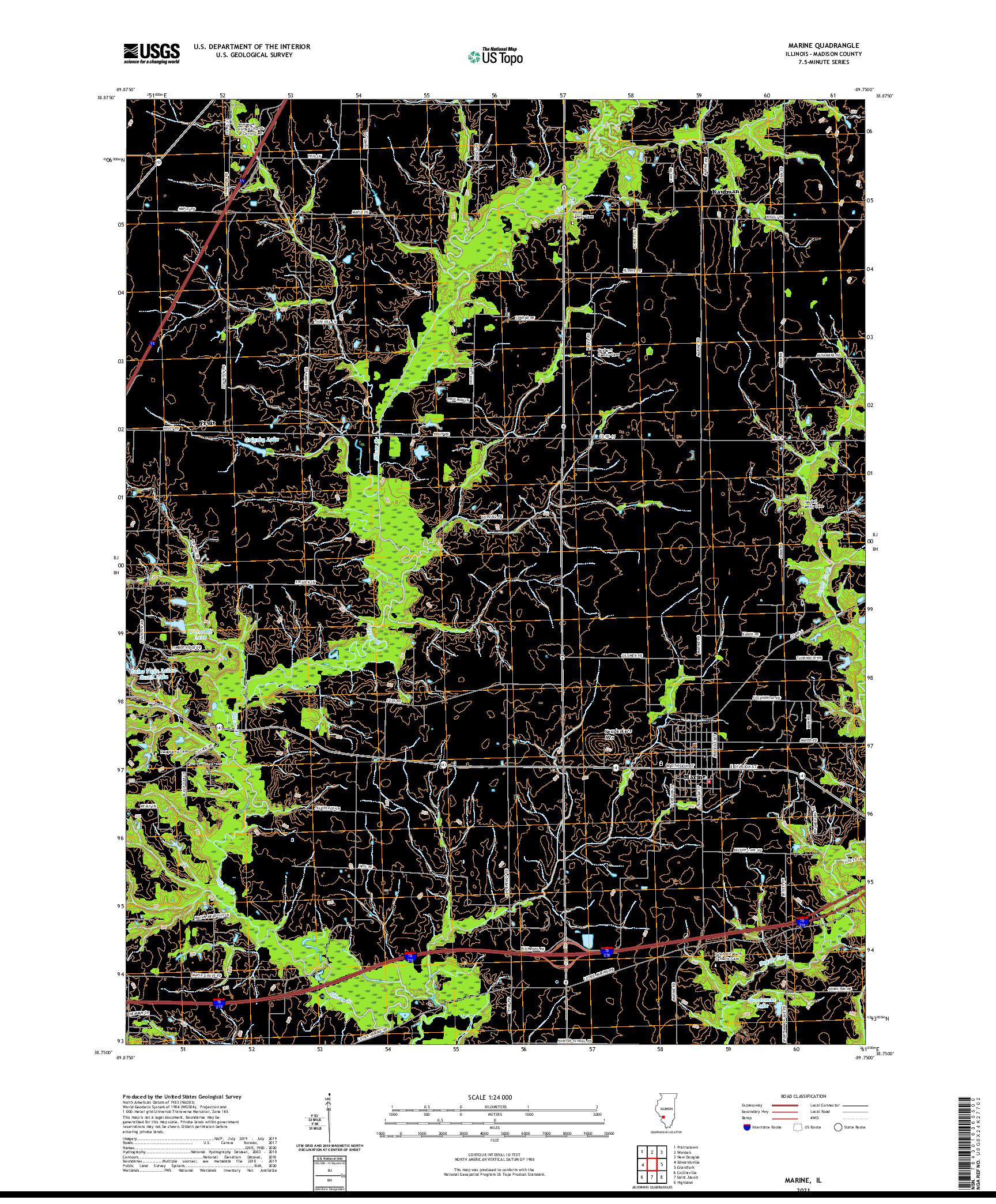 USGS US TOPO 7.5-MINUTE MAP FOR MARINE, IL 2021