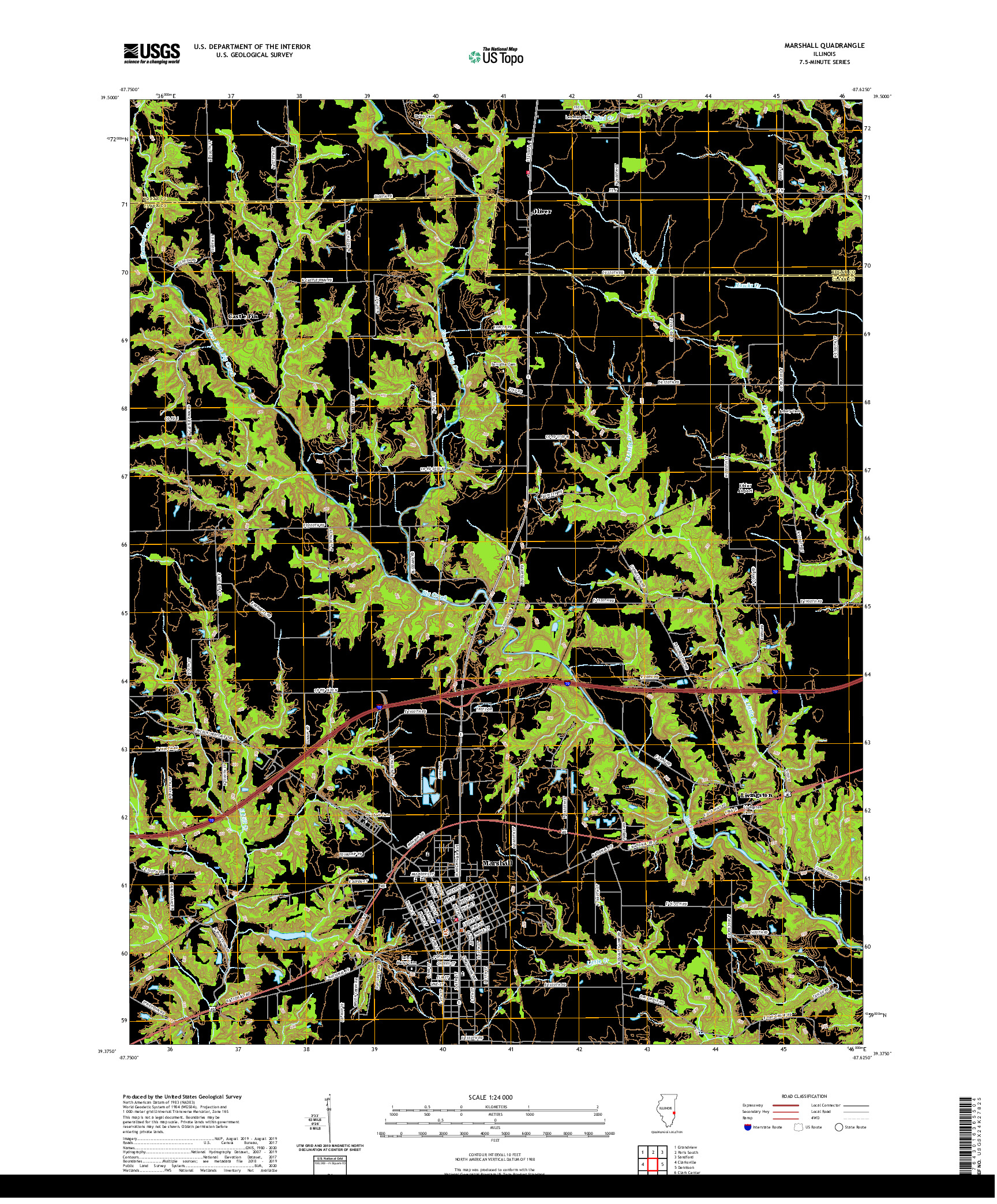 USGS US TOPO 7.5-MINUTE MAP FOR MARSHALL, IL 2021