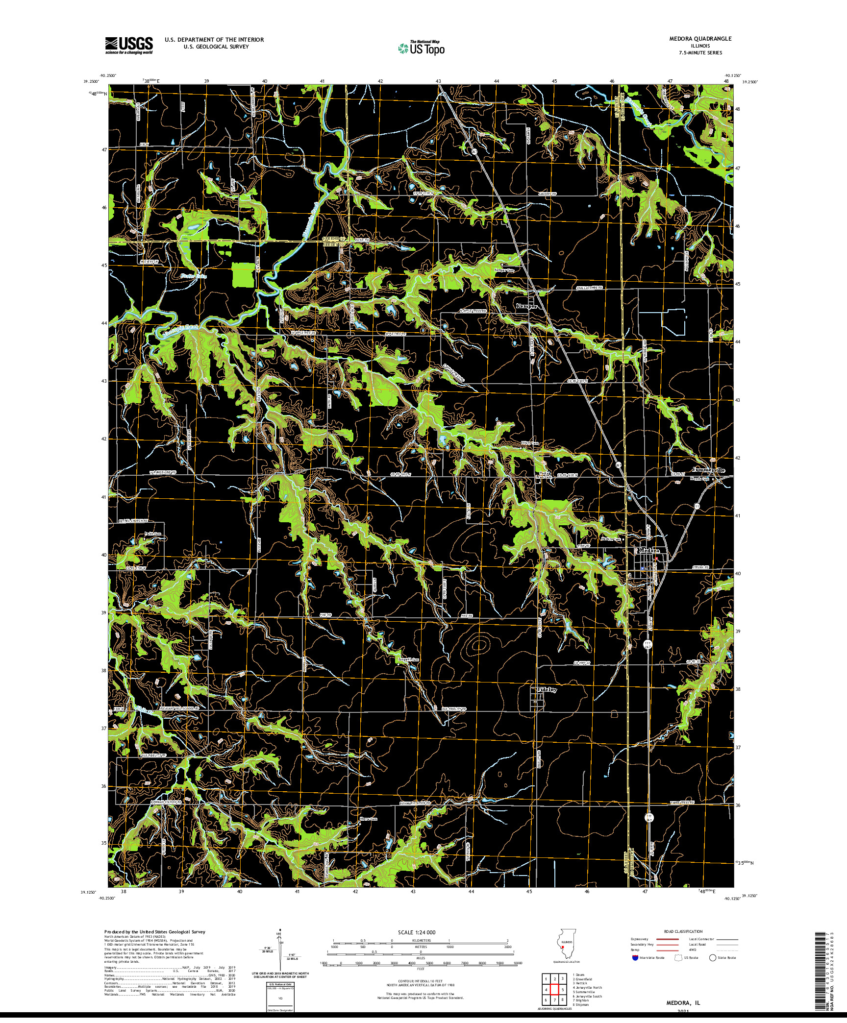 USGS US TOPO 7.5-MINUTE MAP FOR MEDORA, IL 2021