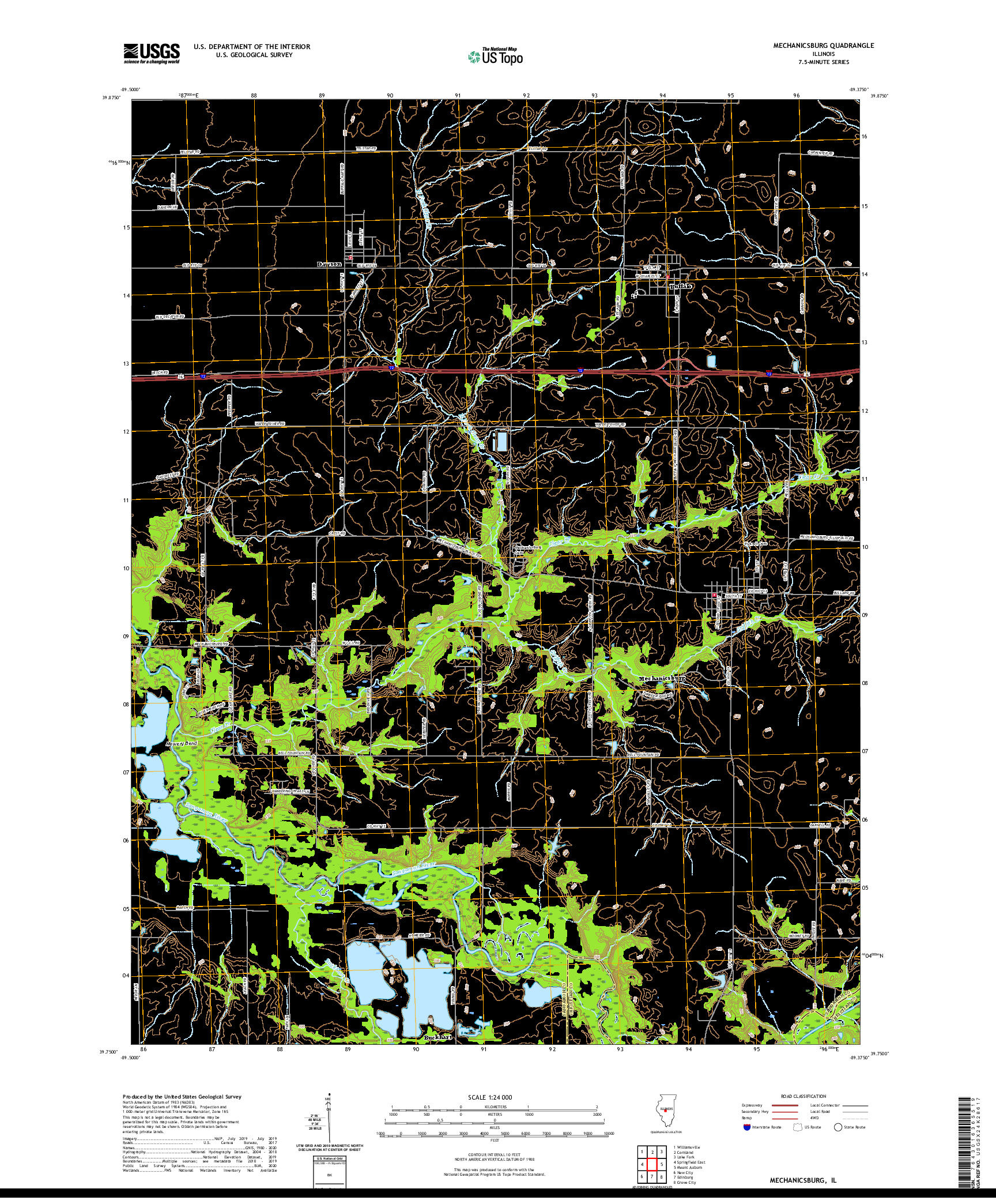 USGS US TOPO 7.5-MINUTE MAP FOR MECHANICSBURG, IL 2021