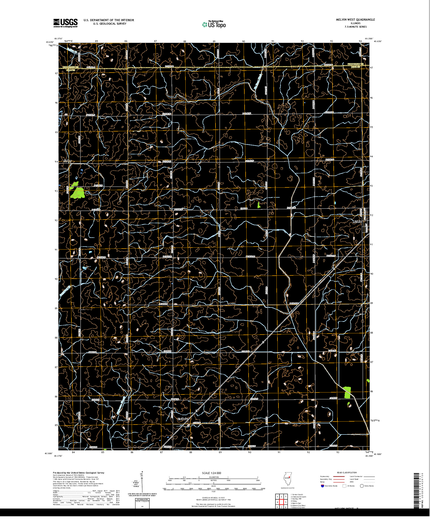 USGS US TOPO 7.5-MINUTE MAP FOR MELVIN WEST, IL 2021