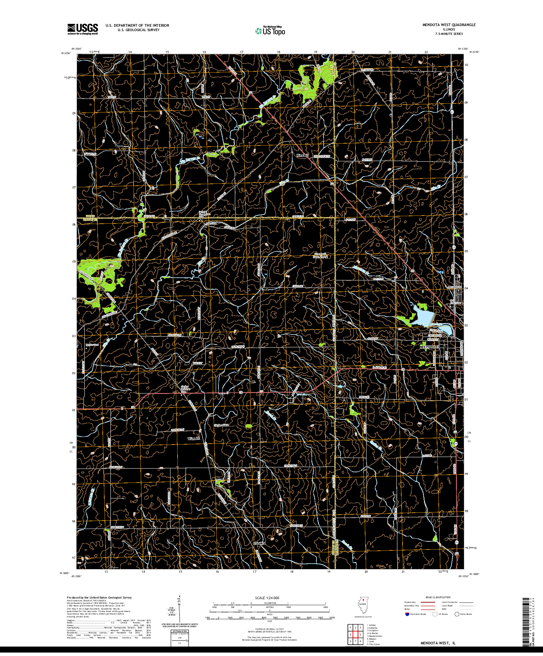 USGS US TOPO 7.5-MINUTE MAP FOR MENDOTA WEST, IL 2021