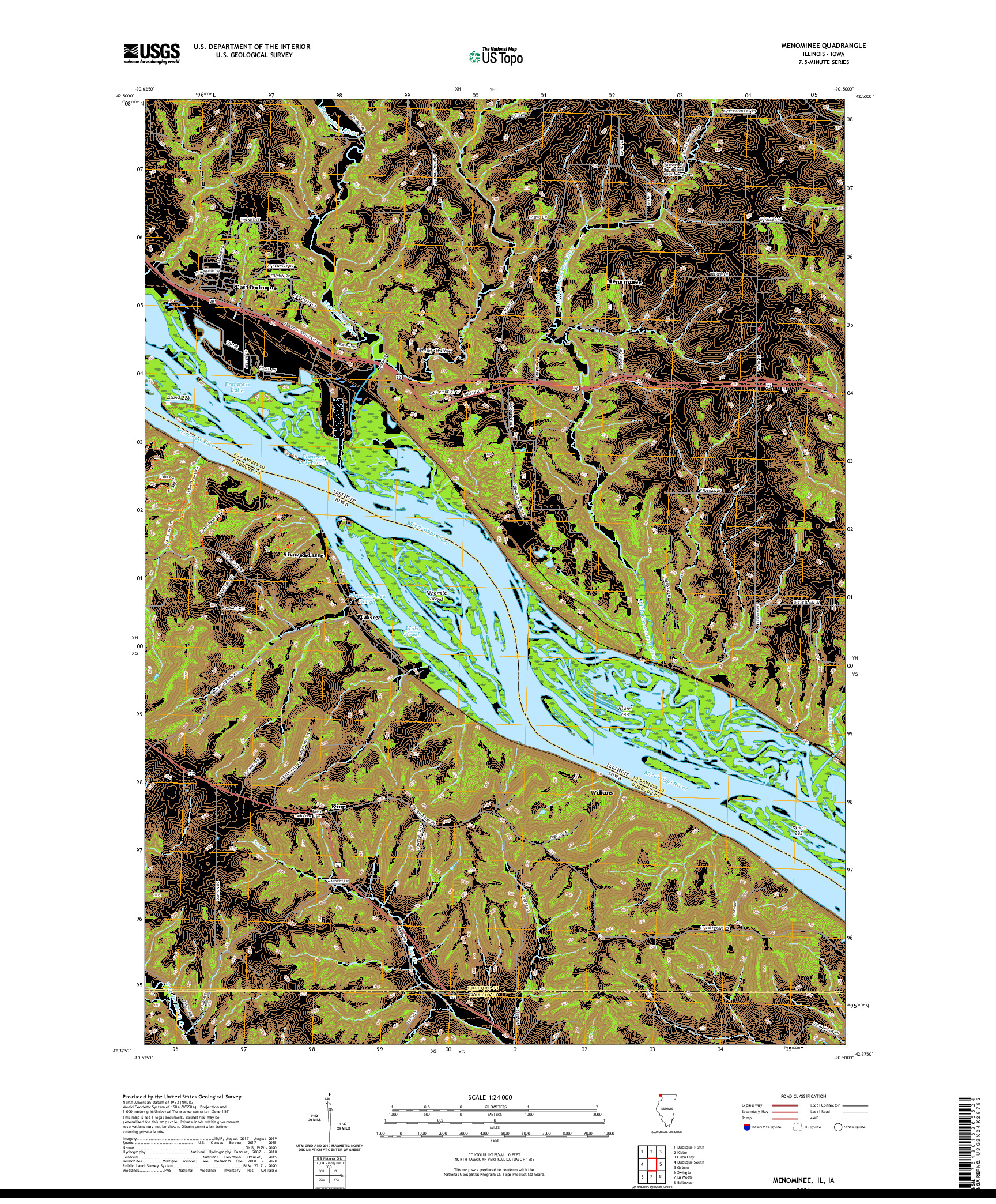 USGS US TOPO 7.5-MINUTE MAP FOR MENOMINEE, IL,IA 2021