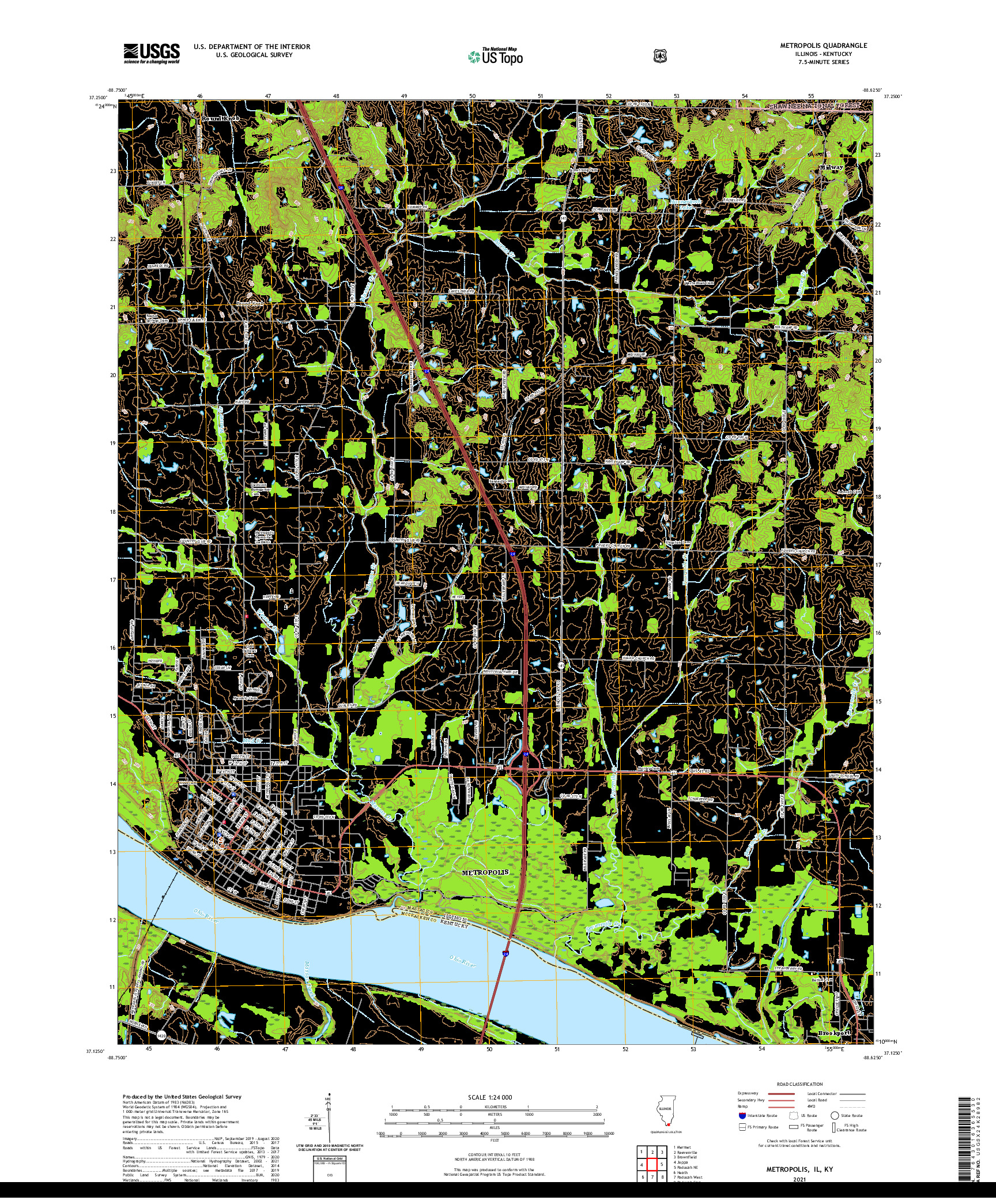 USGS US TOPO 7.5-MINUTE MAP FOR METROPOLIS, IL,KY 2021