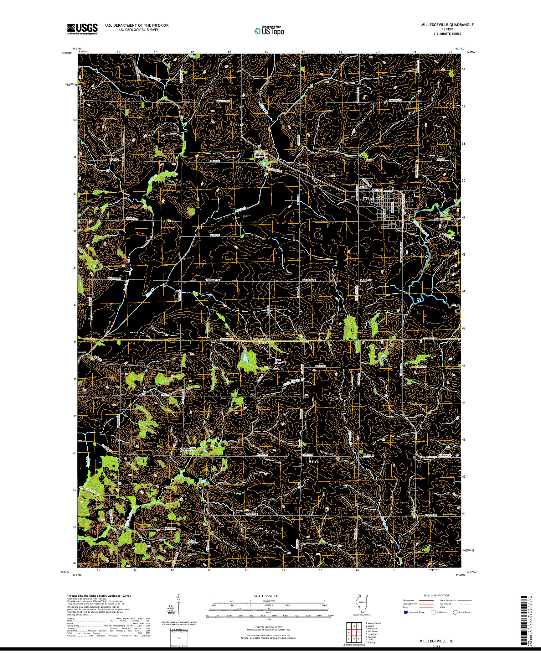 USGS US TOPO 7.5-MINUTE MAP FOR MILLEDGEVILLE, IL 2021