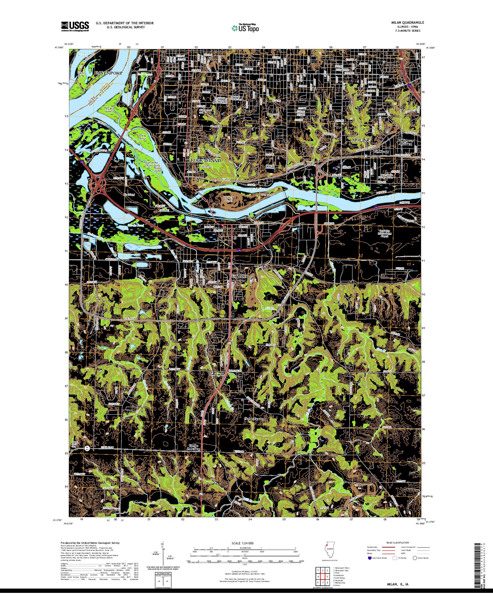 USGS US TOPO 7.5-MINUTE MAP FOR MILAN, IL,IA 2021