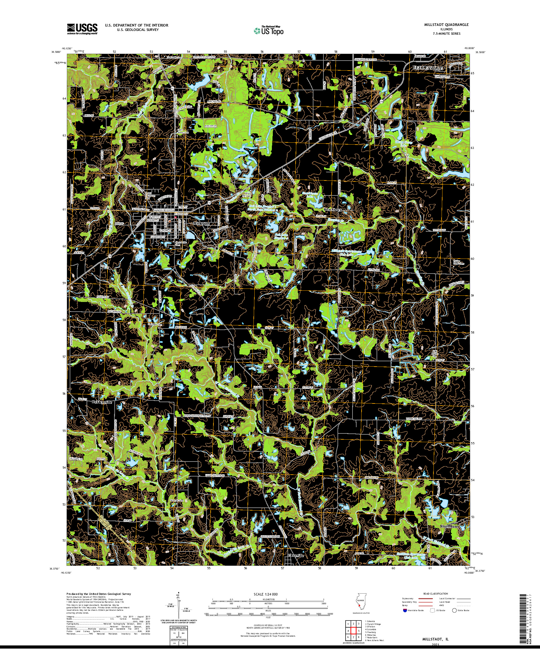 USGS US TOPO 7.5-MINUTE MAP FOR MILLSTADT, IL 2021