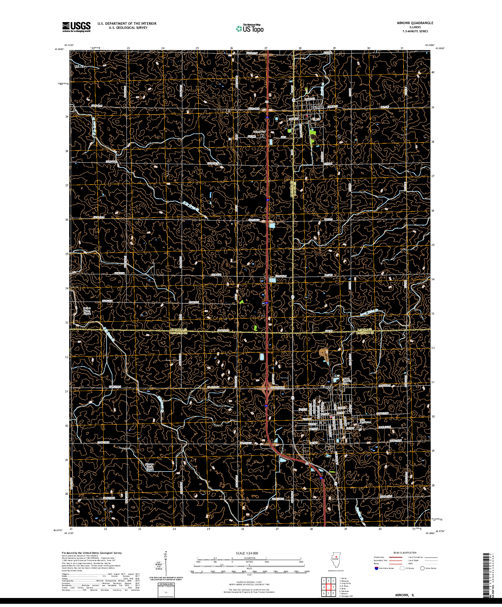 USGS US TOPO 7.5-MINUTE MAP FOR MINONK, IL 2021