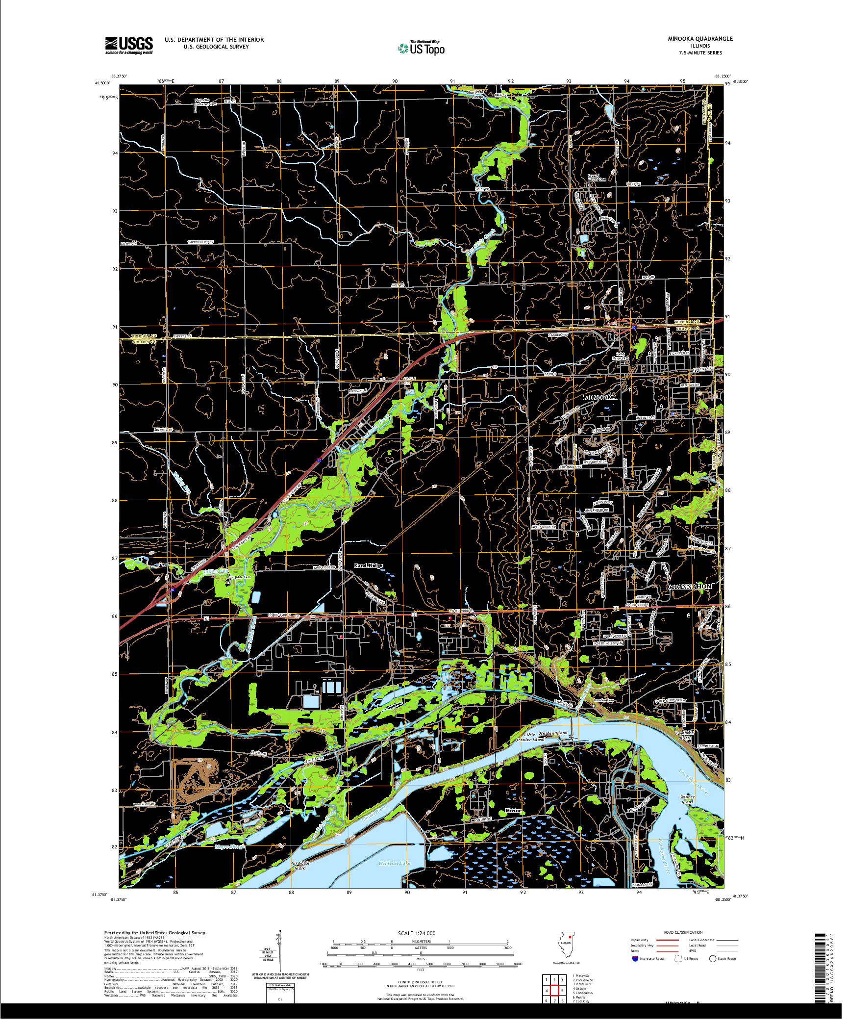 USGS US TOPO 7.5-MINUTE MAP FOR MINOOKA, IL 2021