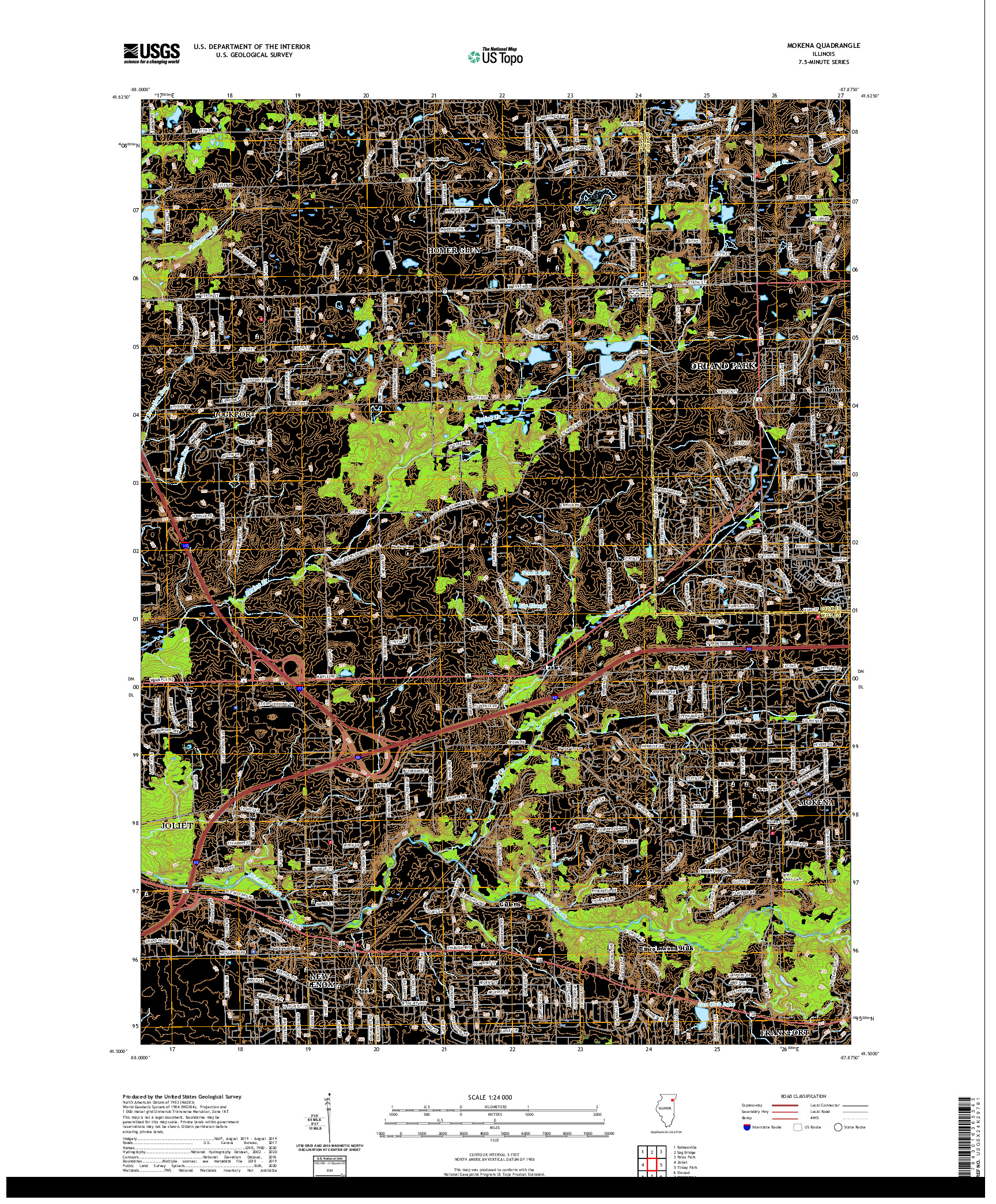 USGS US TOPO 7.5-MINUTE MAP FOR MOKENA, IL 2021