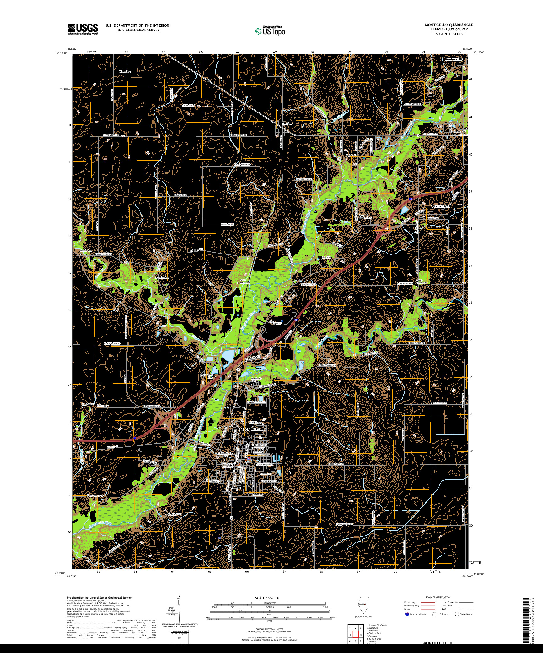 USGS US TOPO 7.5-MINUTE MAP FOR MONTICELLO, IL 2021
