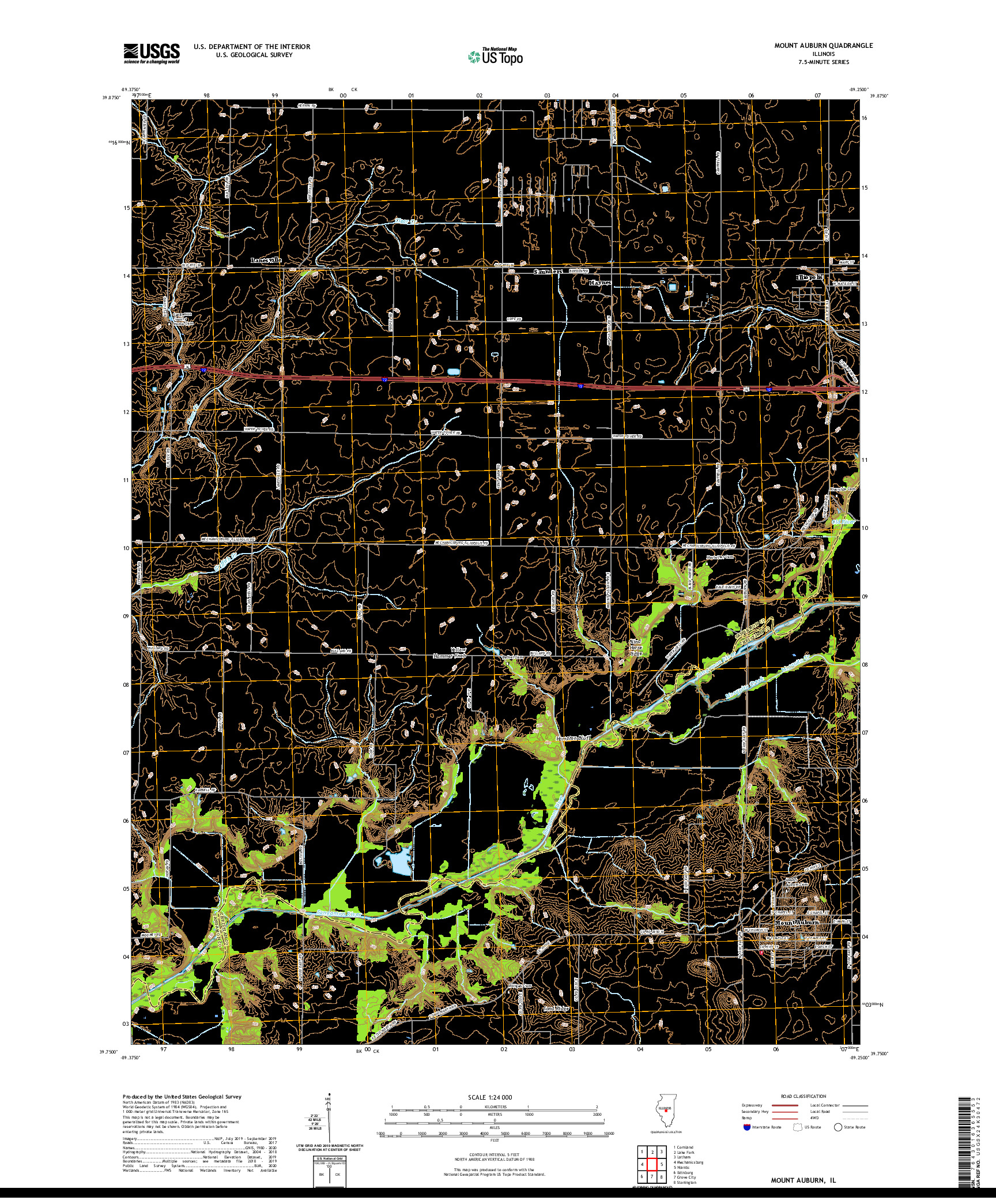 USGS US TOPO 7.5-MINUTE MAP FOR MOUNT AUBURN, IL 2021