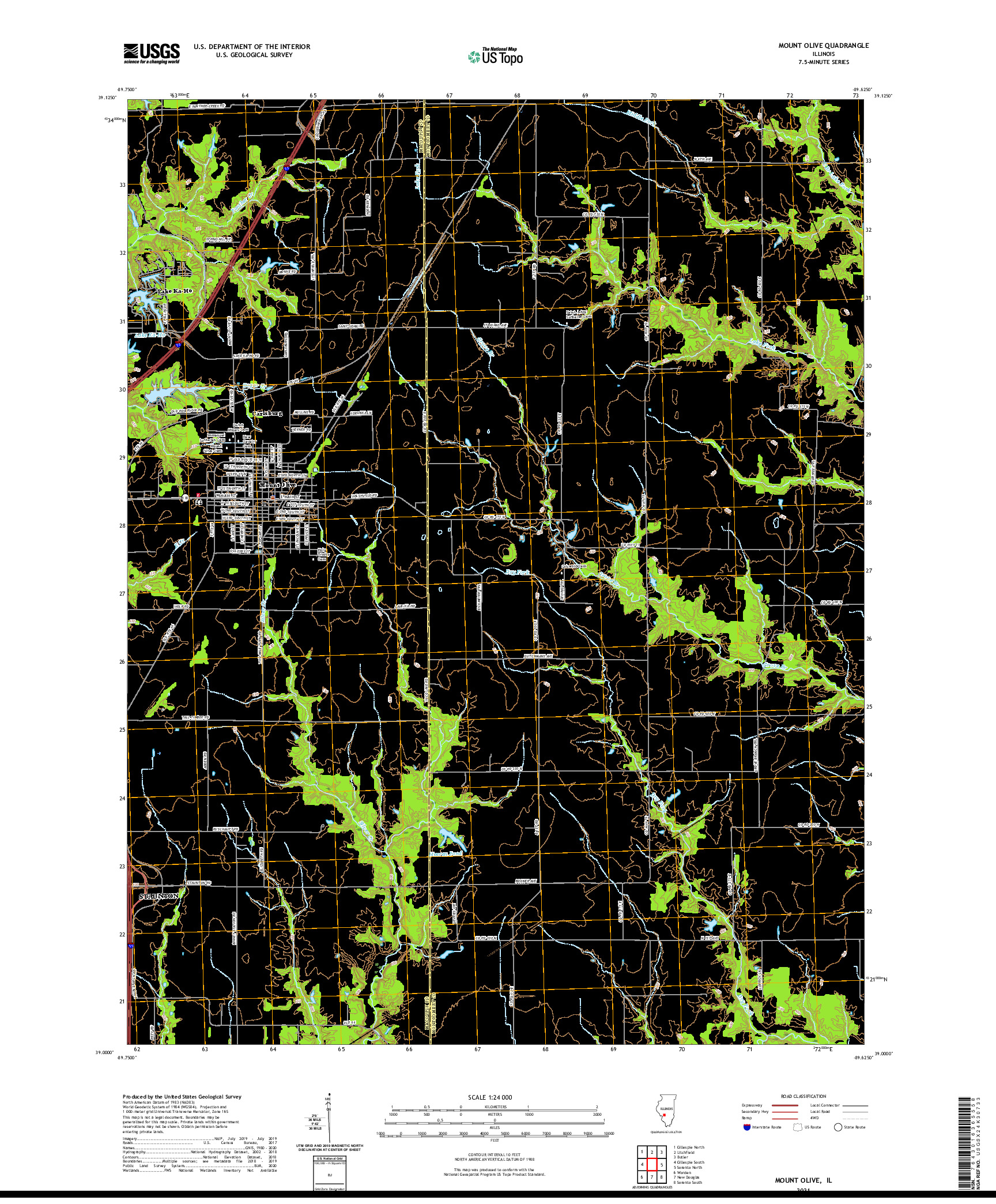 USGS US TOPO 7.5-MINUTE MAP FOR MOUNT OLIVE, IL 2021