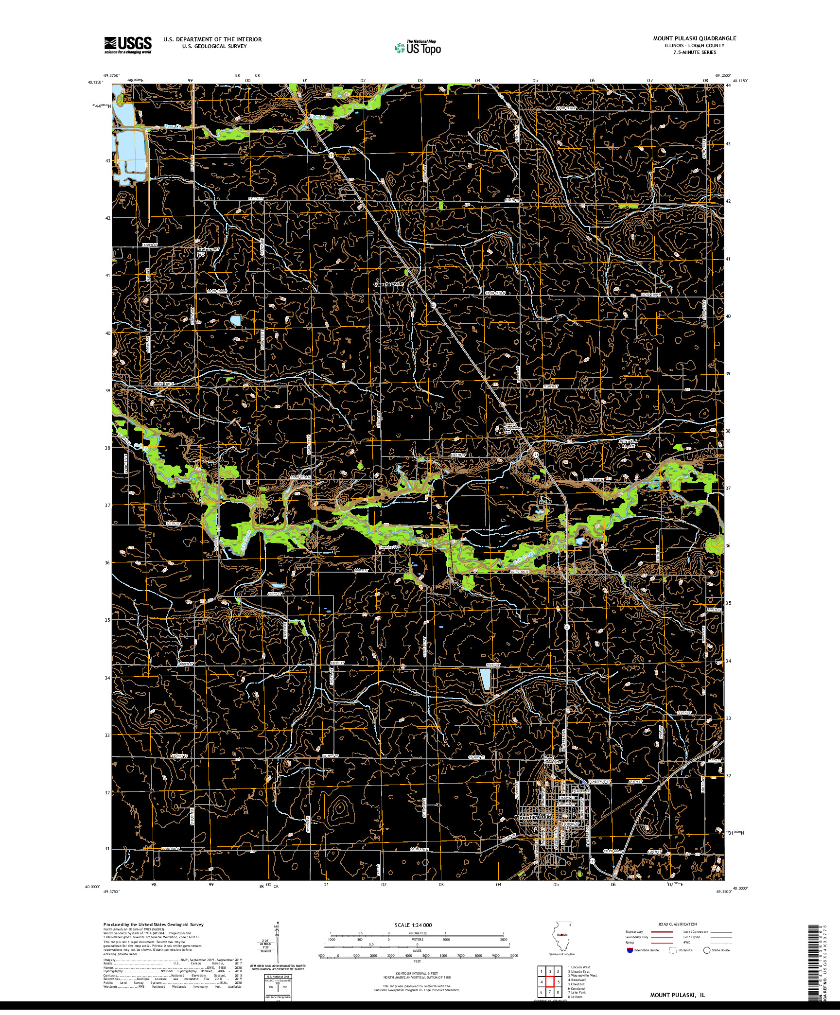 USGS US TOPO 7.5-MINUTE MAP FOR MOUNT PULASKI, IL 2021