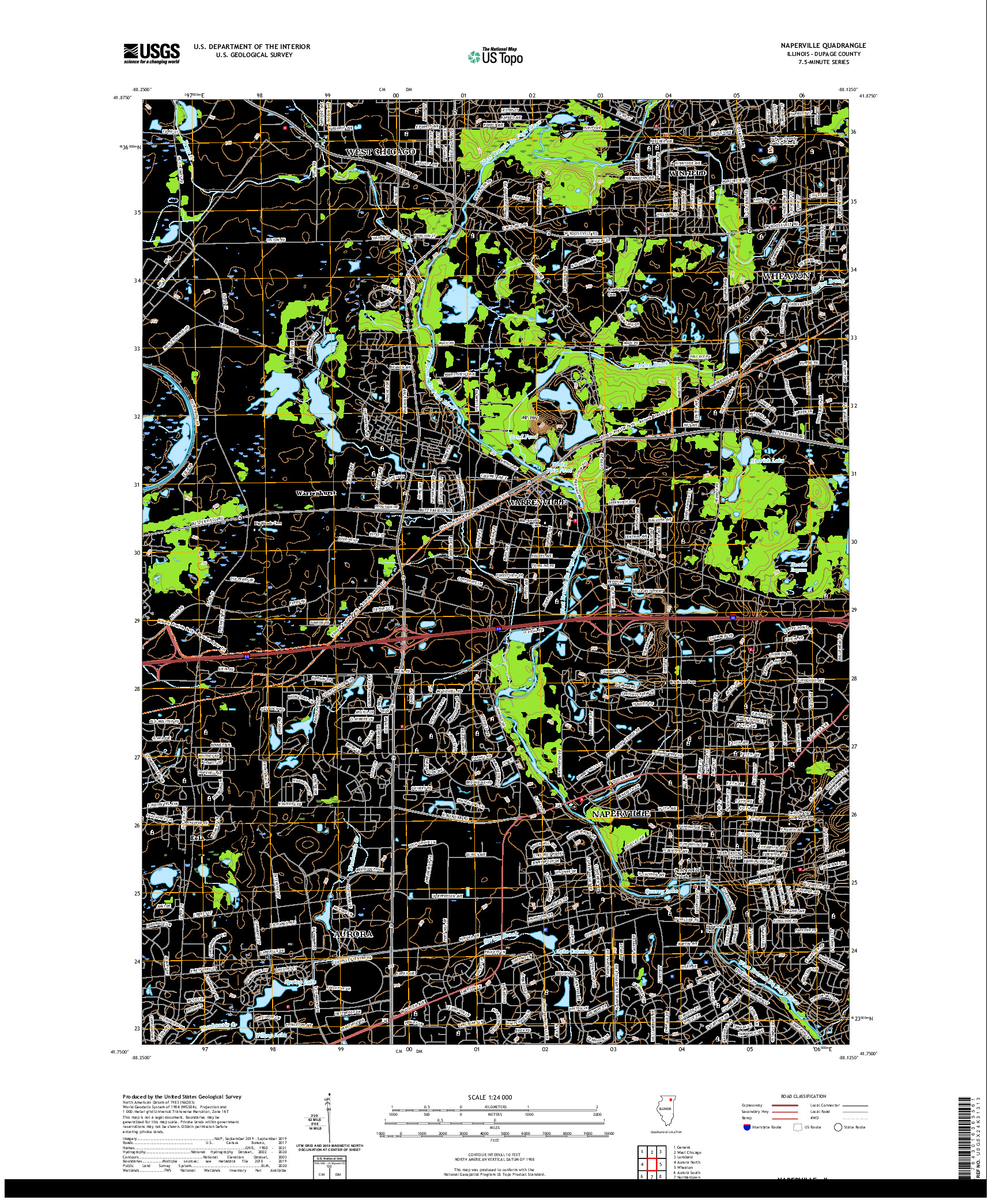 USGS US TOPO 7.5-MINUTE MAP FOR NAPERVILLE, IL 2021