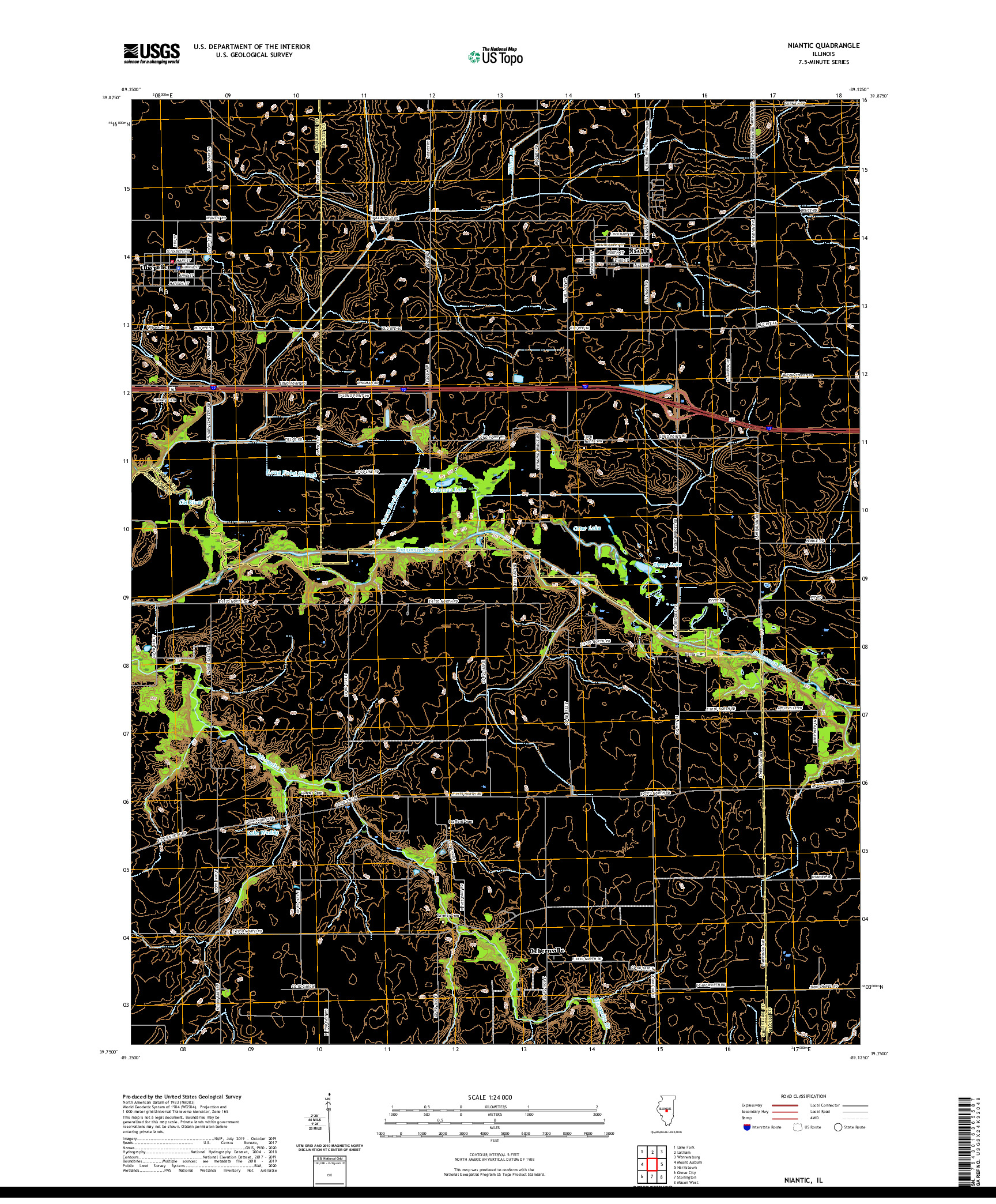 USGS US TOPO 7.5-MINUTE MAP FOR NIANTIC, IL 2021