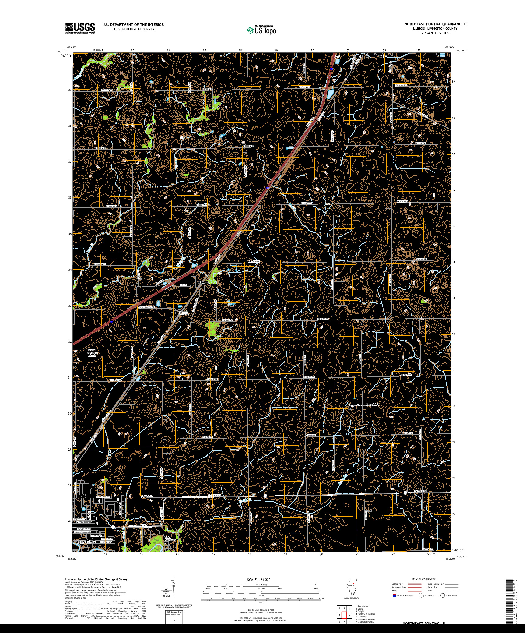 USGS US TOPO 7.5-MINUTE MAP FOR NORTHEAST PONTIAC, IL 2021