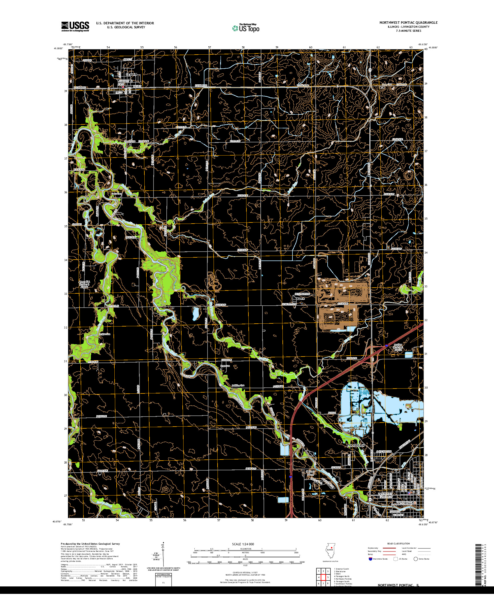 USGS US TOPO 7.5-MINUTE MAP FOR NORTHWEST PONTIAC, IL 2021