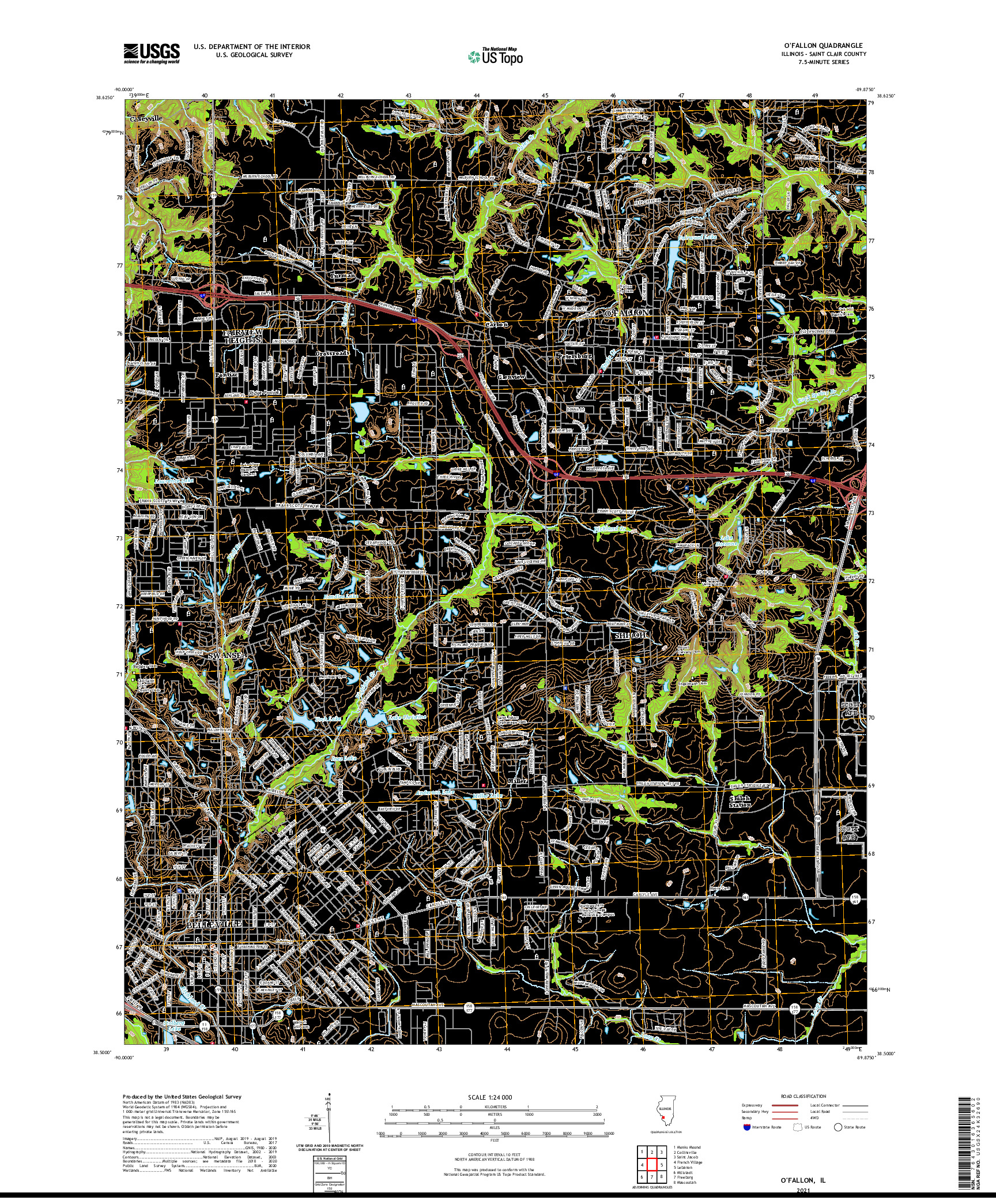 USGS US TOPO 7.5-MINUTE MAP FOR O'FALLON, IL 2021