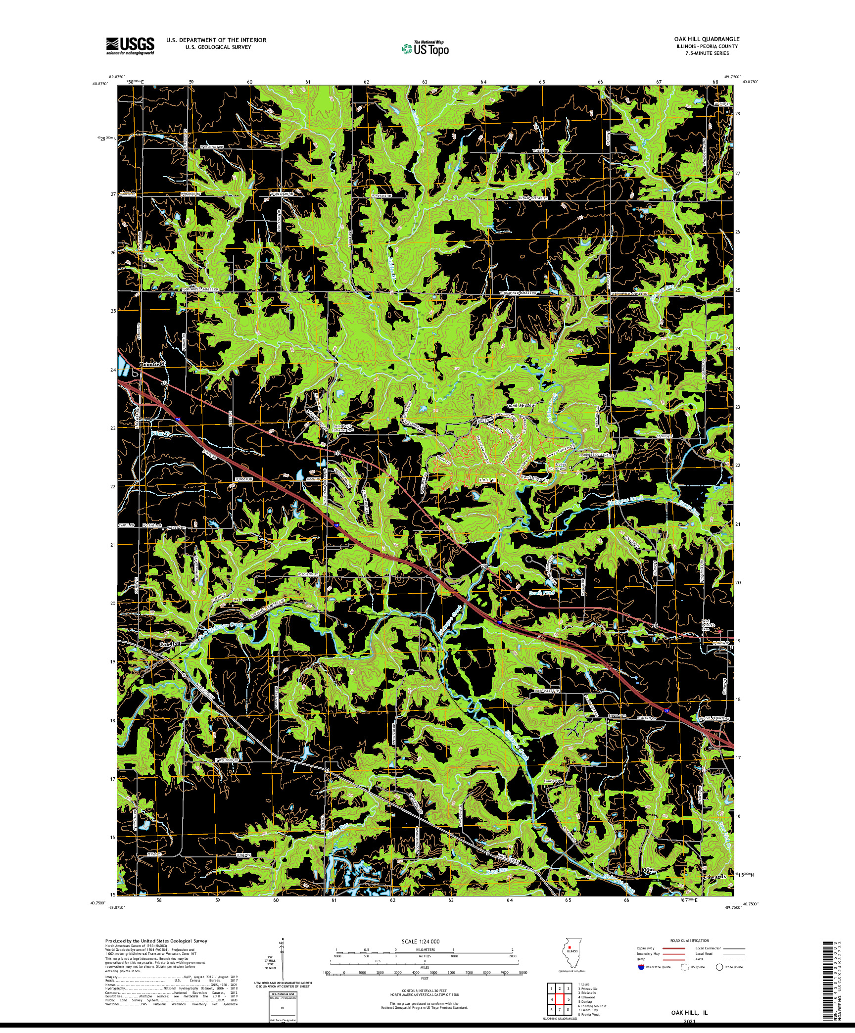 USGS US TOPO 7.5-MINUTE MAP FOR OAK HILL, IL 2021