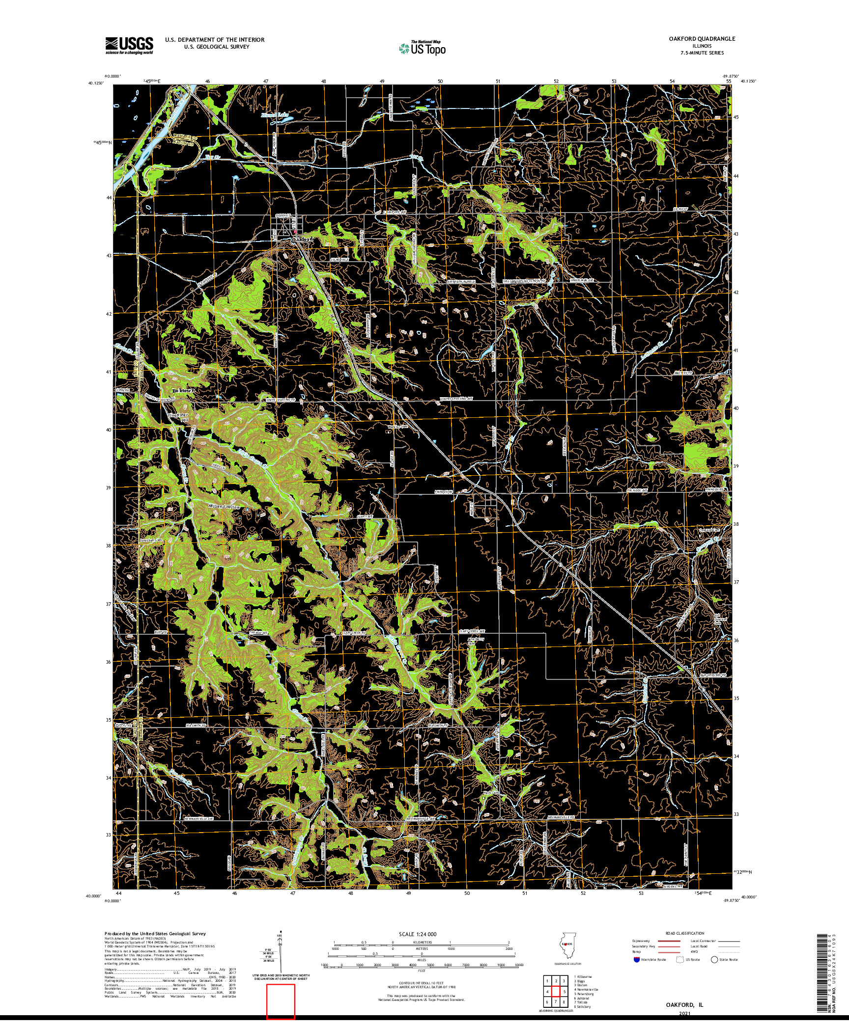 USGS US TOPO 7.5-MINUTE MAP FOR OAKFORD, IL 2021