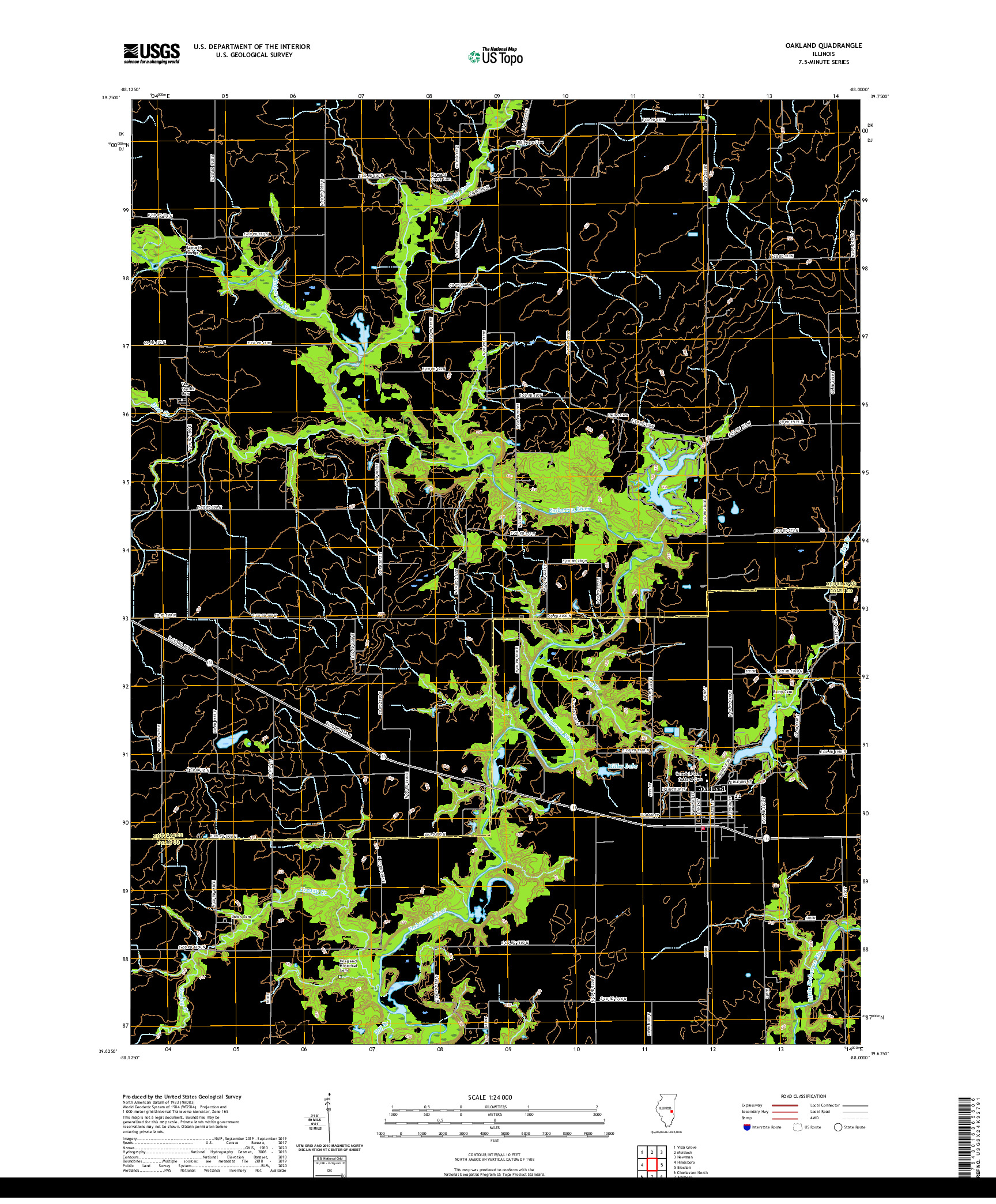 USGS US TOPO 7.5-MINUTE MAP FOR OAKLAND, IL 2021