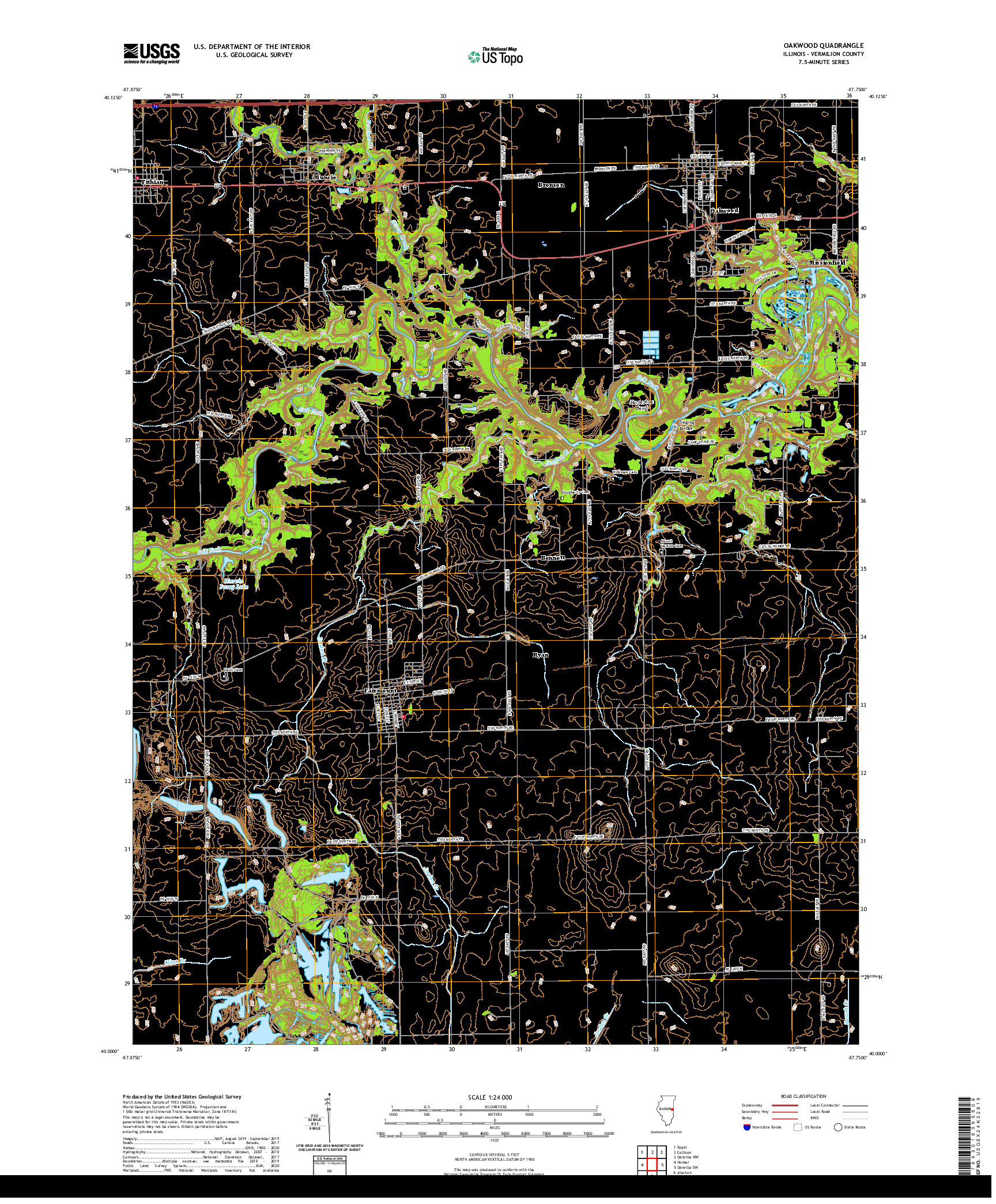 USGS US TOPO 7.5-MINUTE MAP FOR OAKWOOD, IL 2021