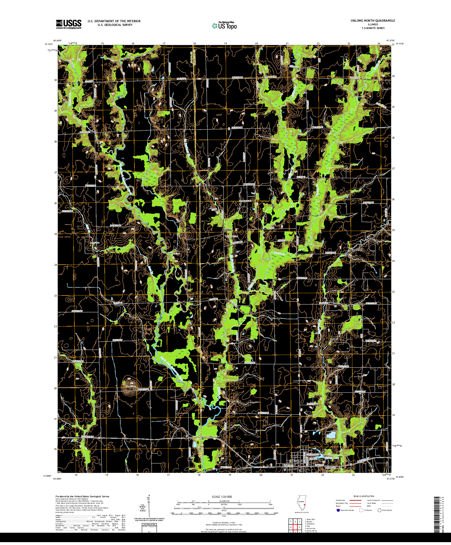 USGS US TOPO 7.5-MINUTE MAP FOR OBLONG NORTH, IL 2021