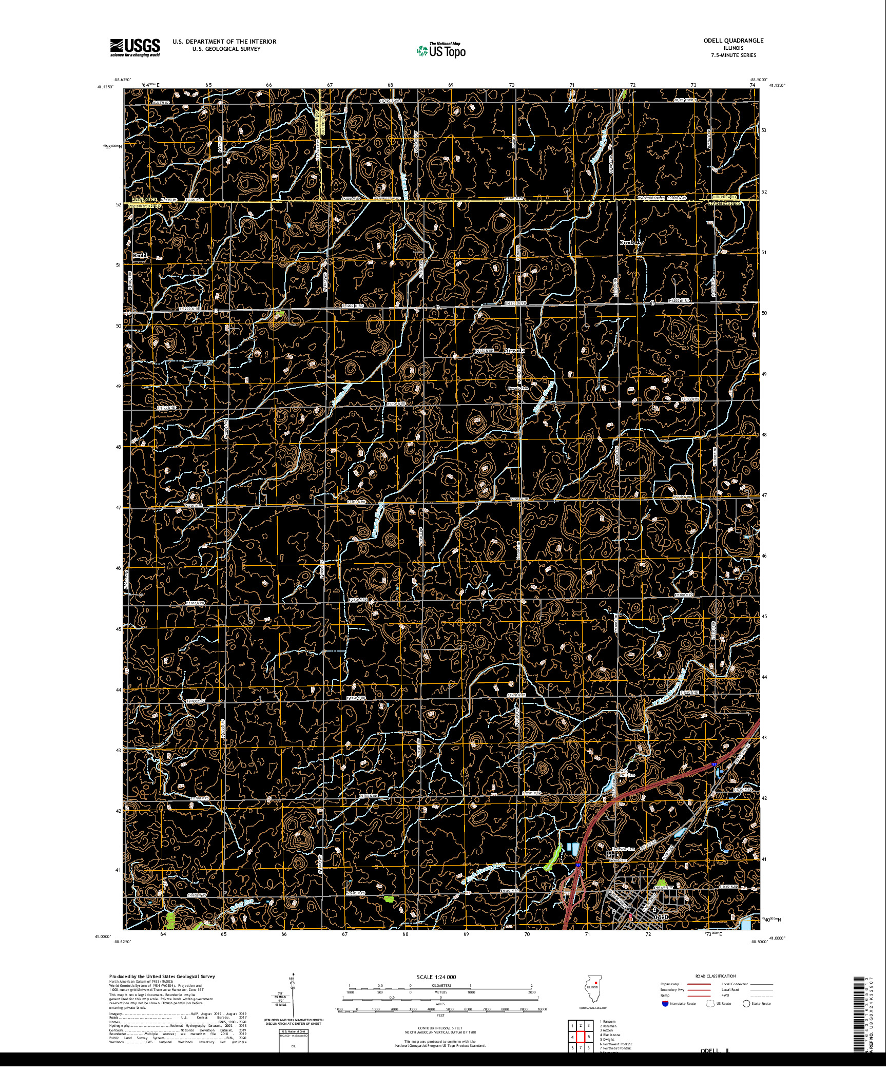 USGS US TOPO 7.5-MINUTE MAP FOR ODELL, IL 2021