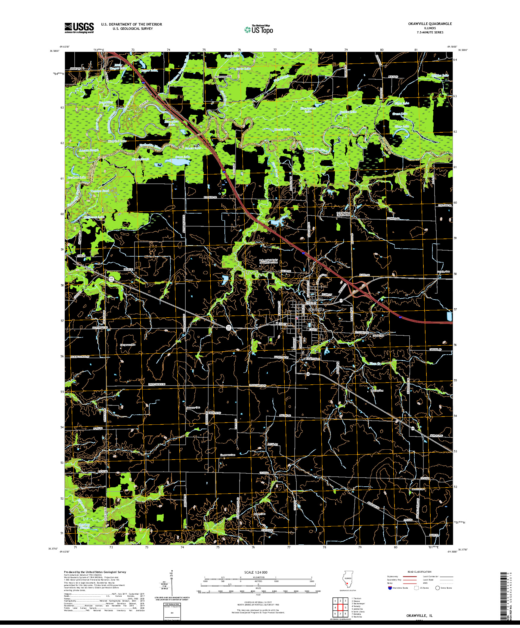 USGS US TOPO 7.5-MINUTE MAP FOR OKAWVILLE, IL 2021