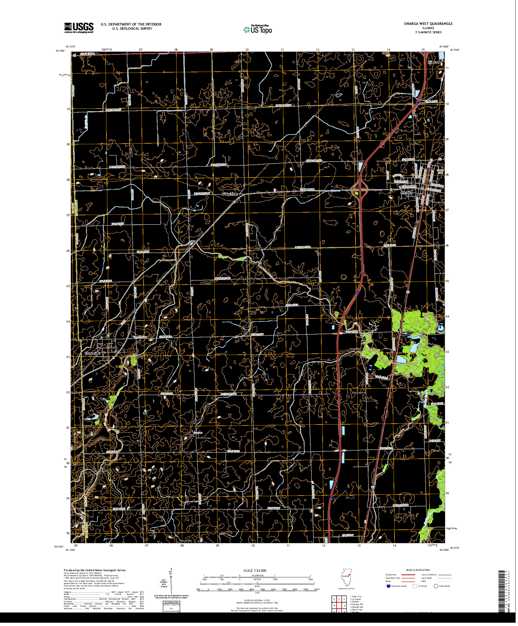 USGS US TOPO 7.5-MINUTE MAP FOR ONARGA WEST, IL 2021