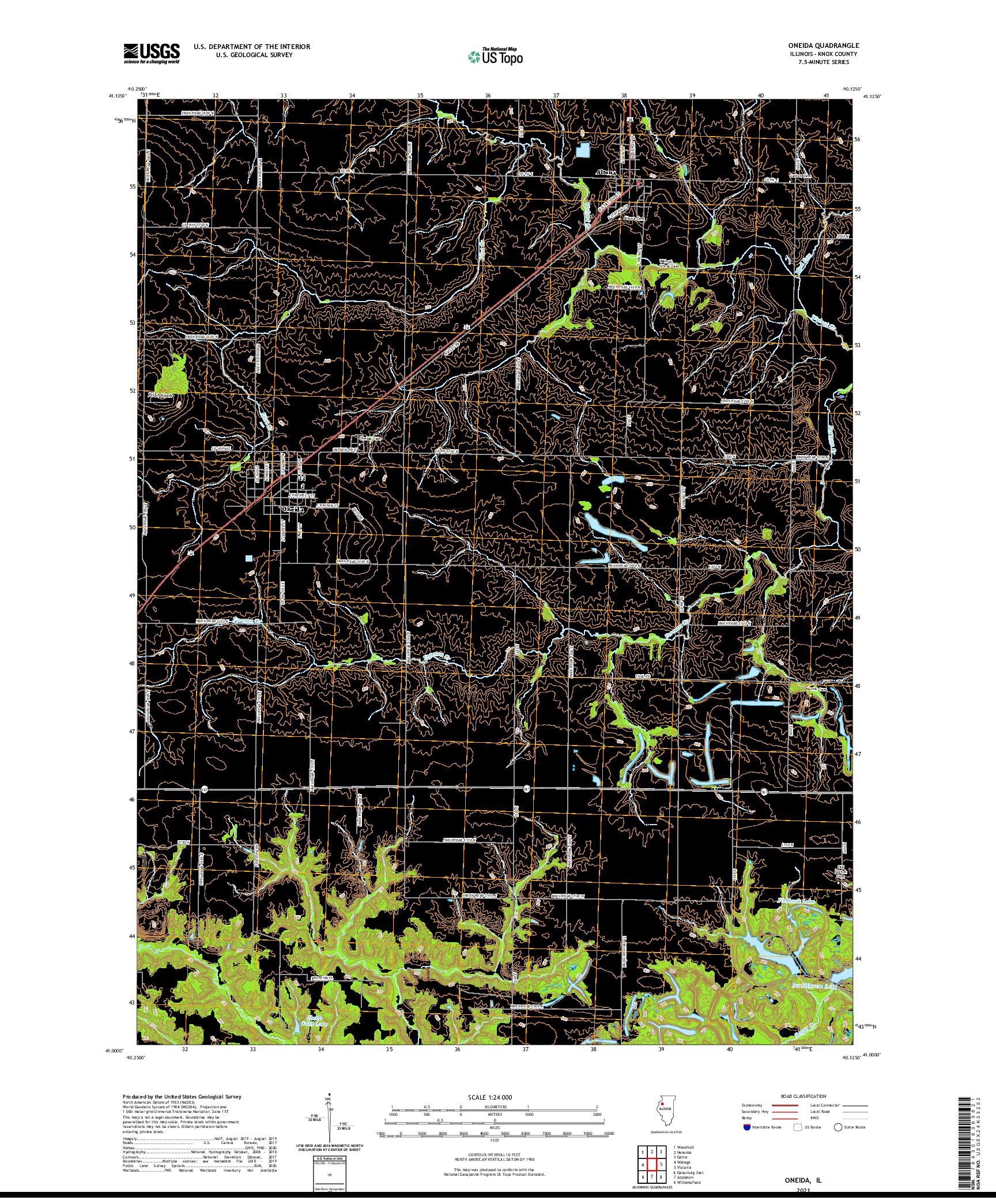 USGS US TOPO 7.5-MINUTE MAP FOR ONEIDA, IL 2021