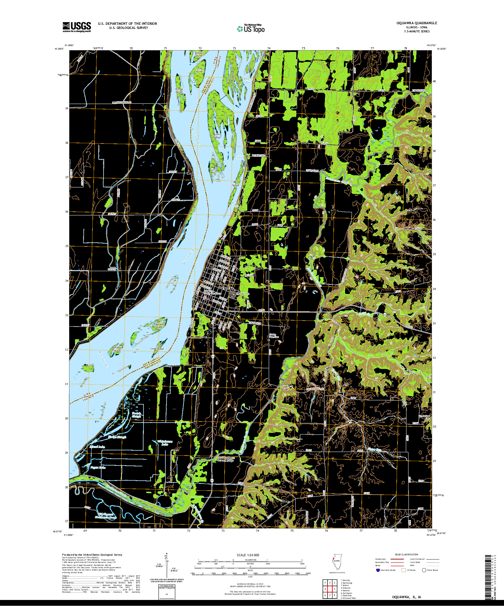 USGS US TOPO 7.5-MINUTE MAP FOR OQUAWKA, IL,IA 2021