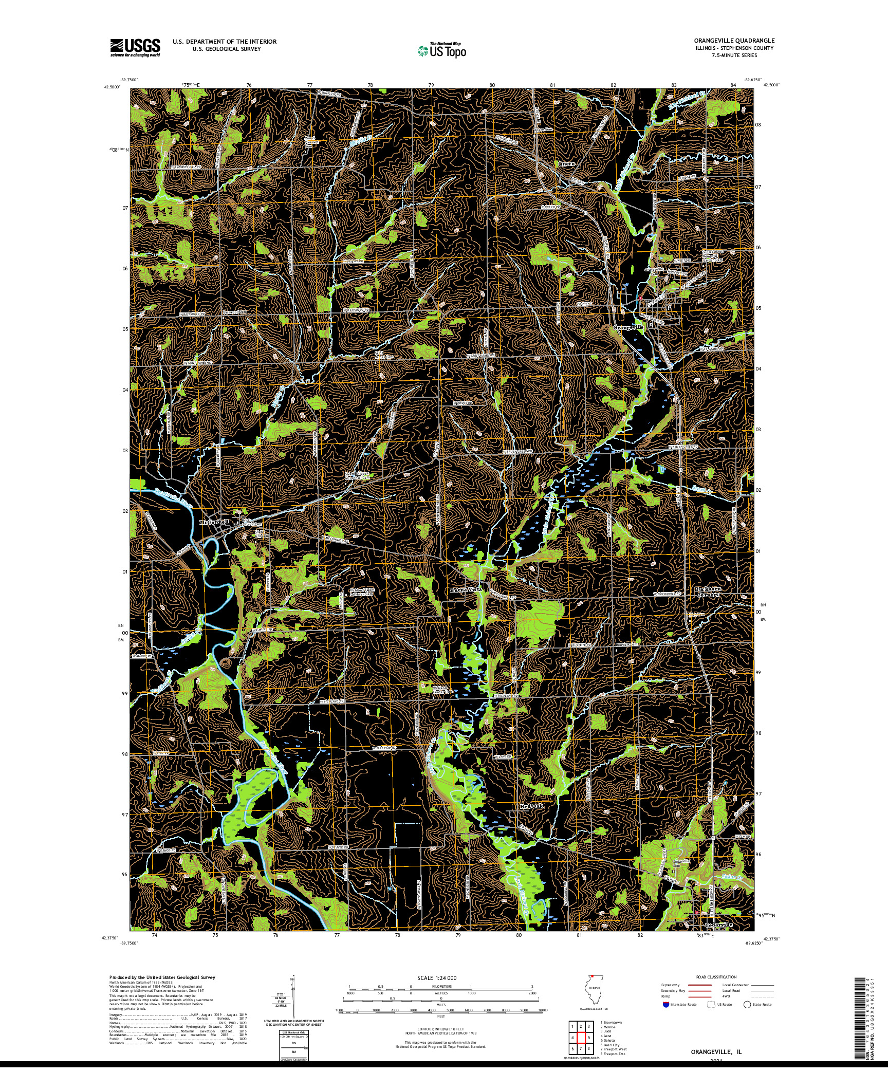 USGS US TOPO 7.5-MINUTE MAP FOR ORANGEVILLE, IL 2021