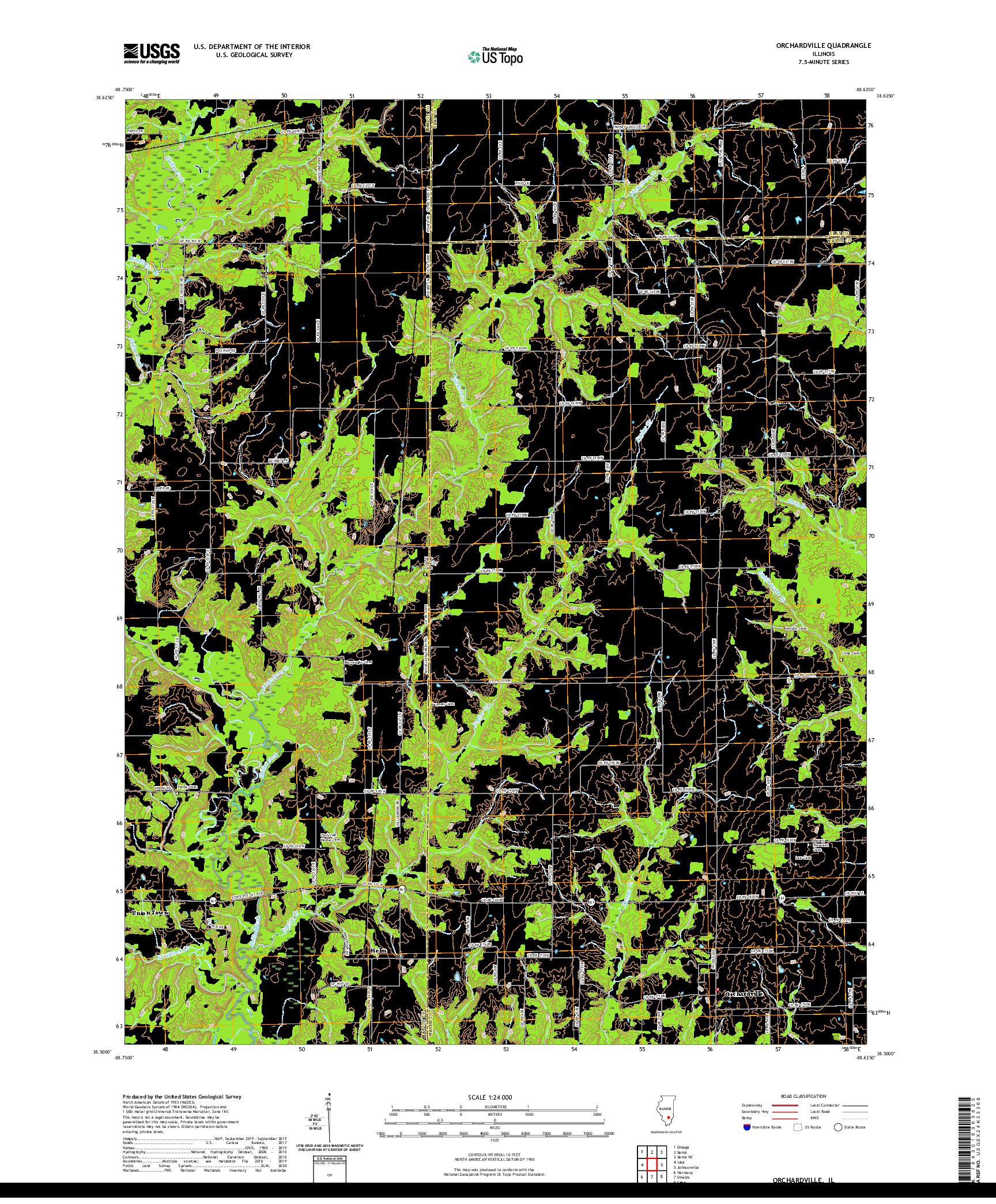 USGS US TOPO 7.5-MINUTE MAP FOR ORCHARDVILLE, IL 2021