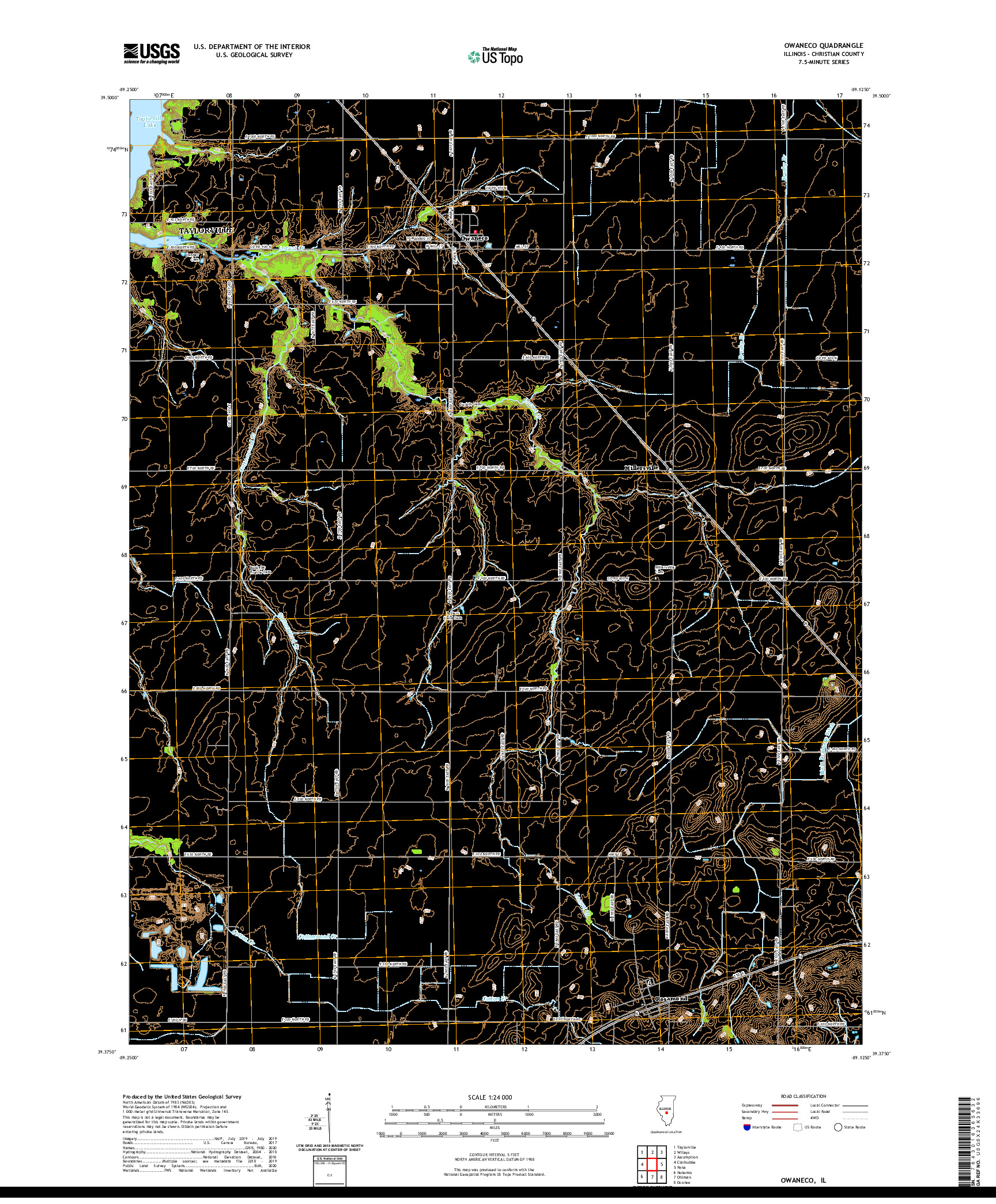 USGS US TOPO 7.5-MINUTE MAP FOR OWANECO, IL 2021
