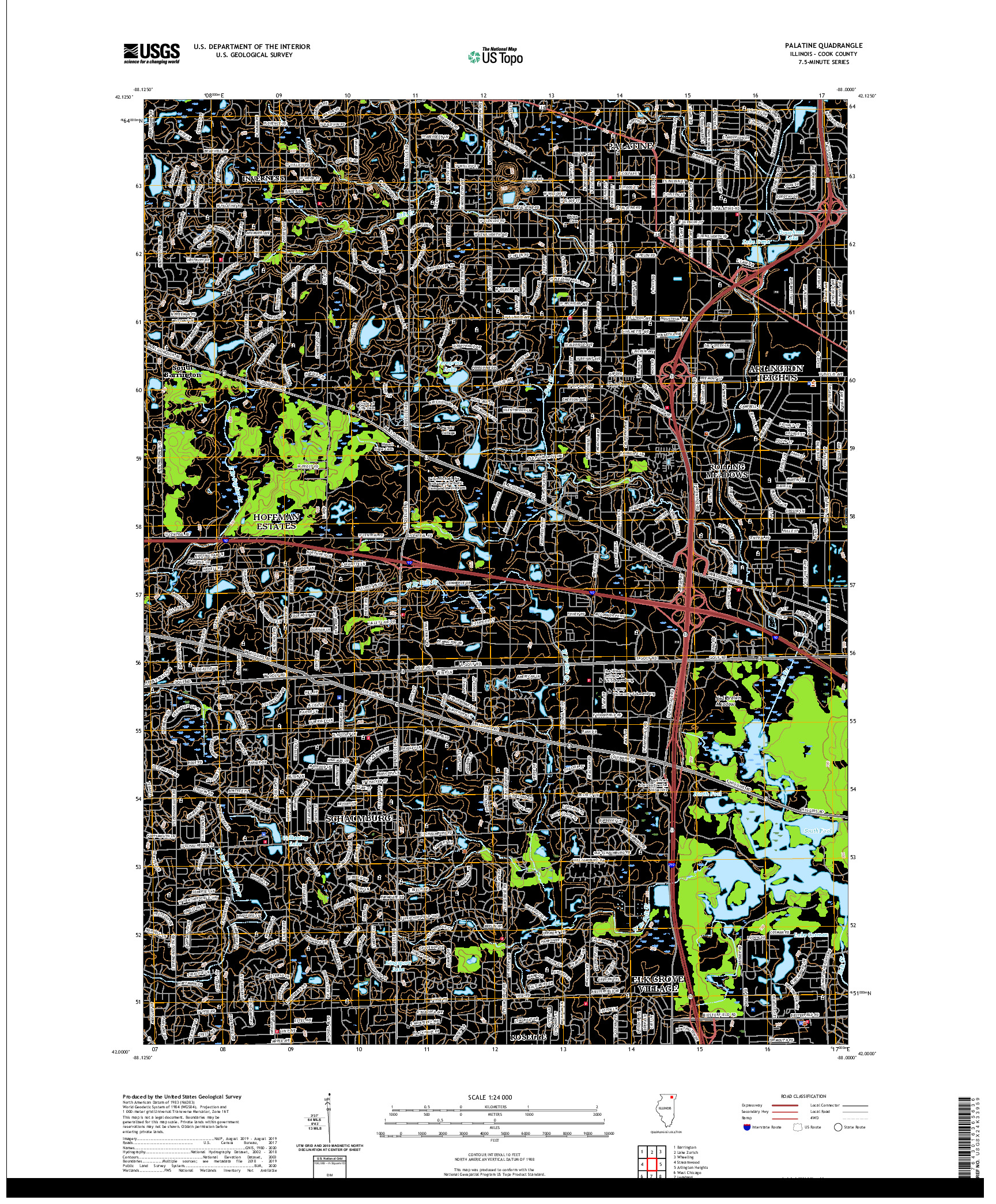 USGS US TOPO 7.5-MINUTE MAP FOR PALATINE, IL 2021