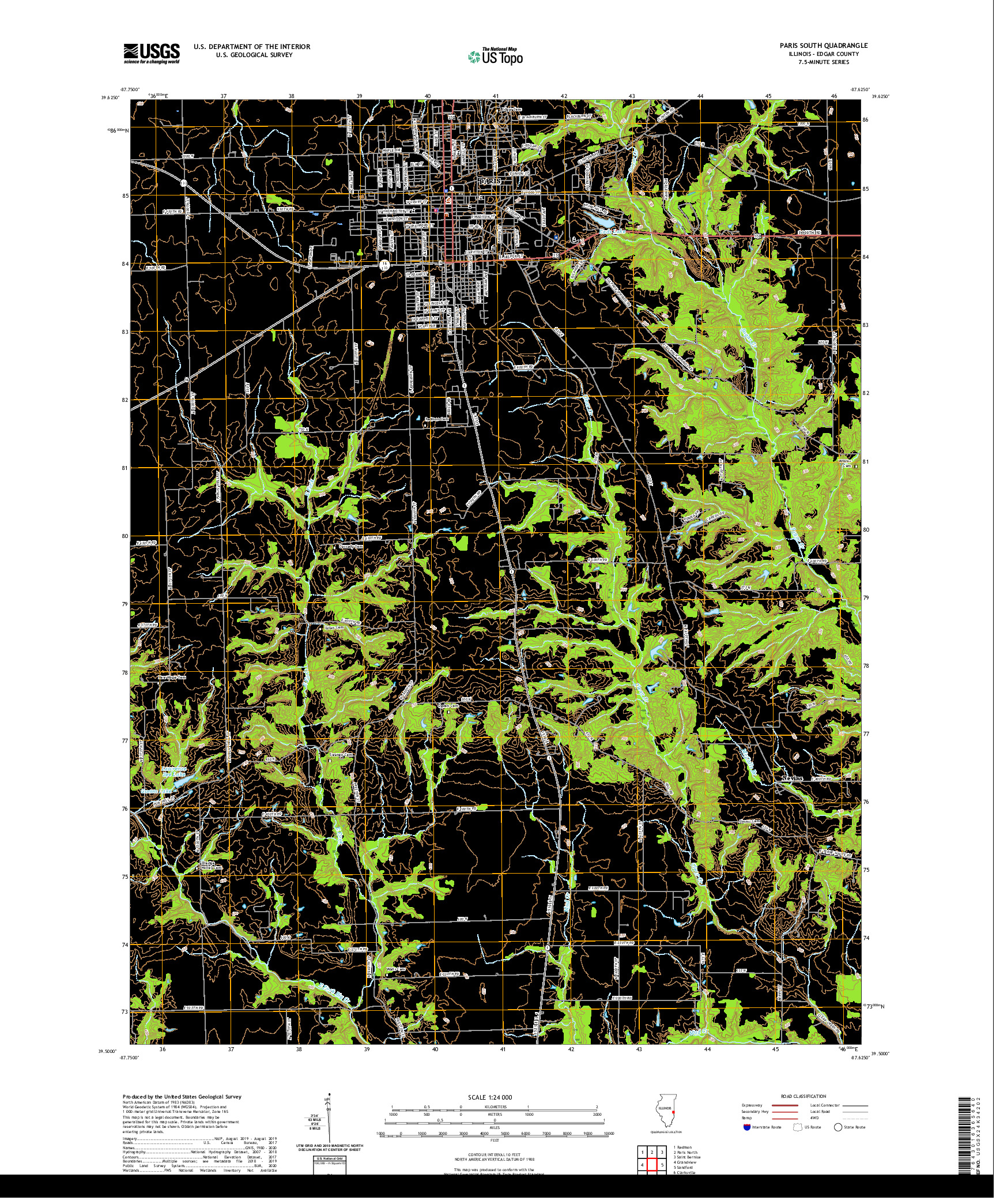 USGS US TOPO 7.5-MINUTE MAP FOR PARIS SOUTH, IL 2021