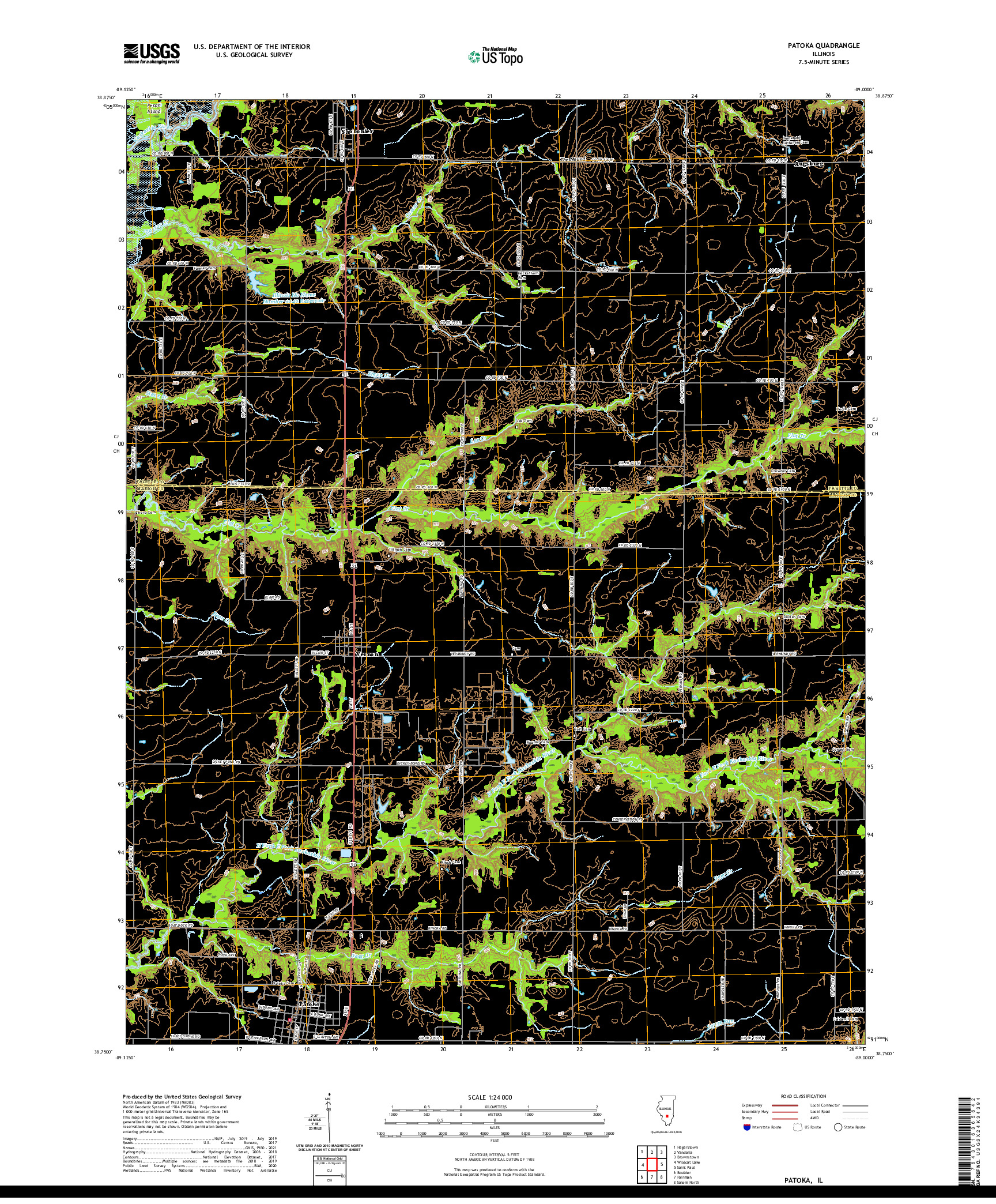 USGS US TOPO 7.5-MINUTE MAP FOR PATOKA, IL 2021