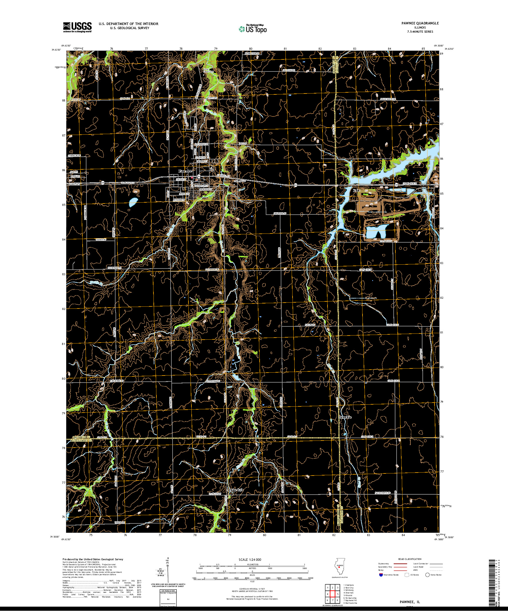 USGS US TOPO 7.5-MINUTE MAP FOR PAWNEE, IL 2021