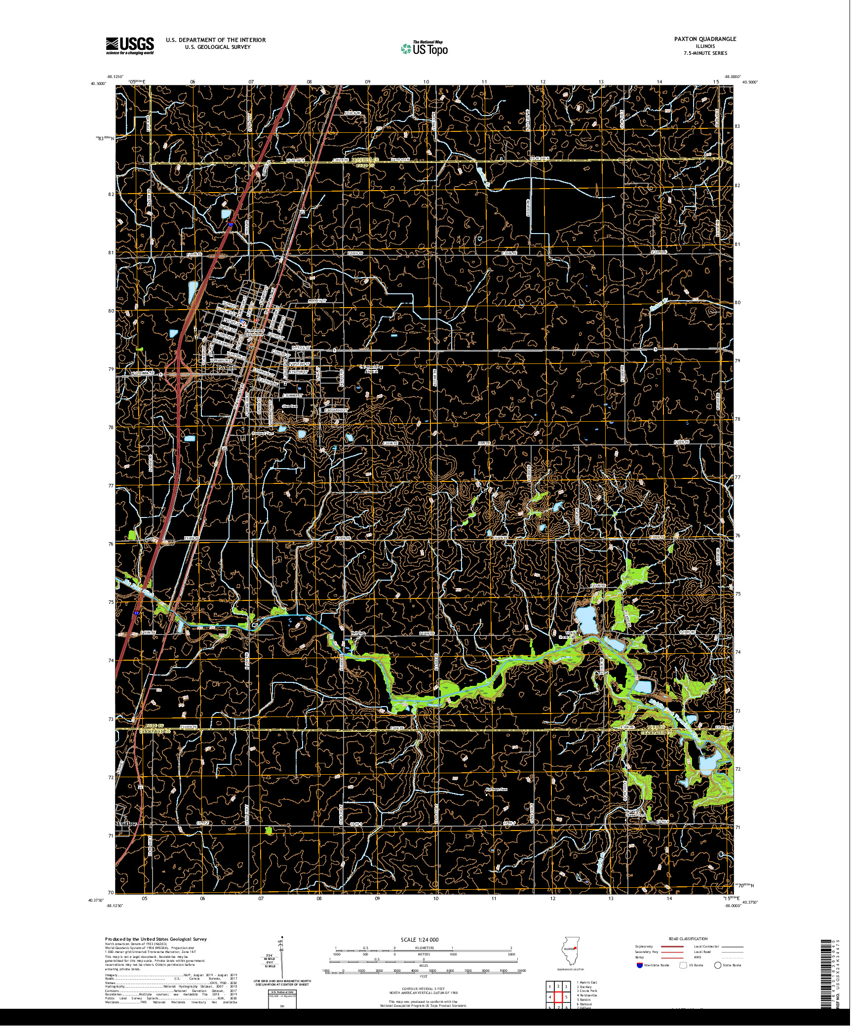 USGS US TOPO 7.5-MINUTE MAP FOR PAXTON, IL 2021