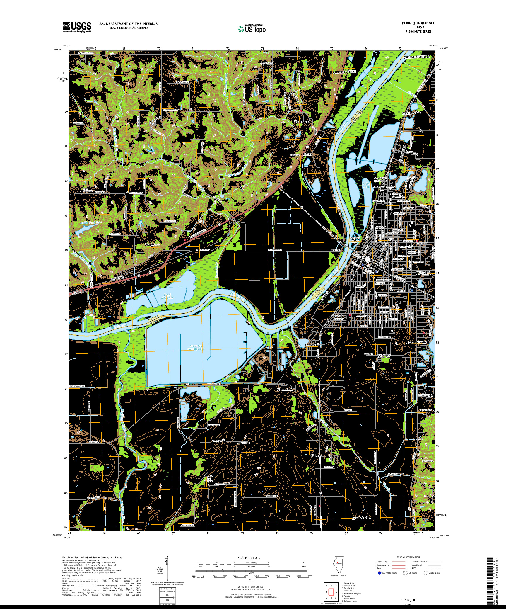 USGS US TOPO 7.5-MINUTE MAP FOR PEKIN, IL 2021