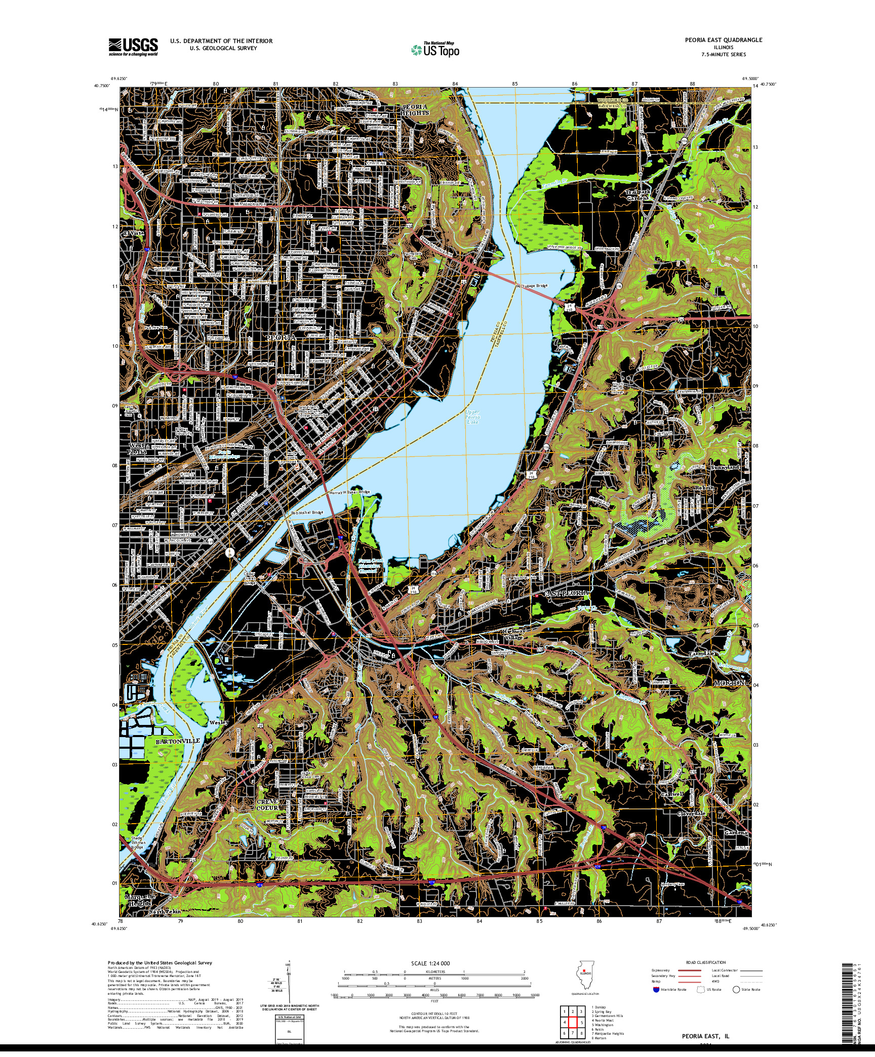 USGS US TOPO 7.5-MINUTE MAP FOR PEORIA EAST, IL 2021