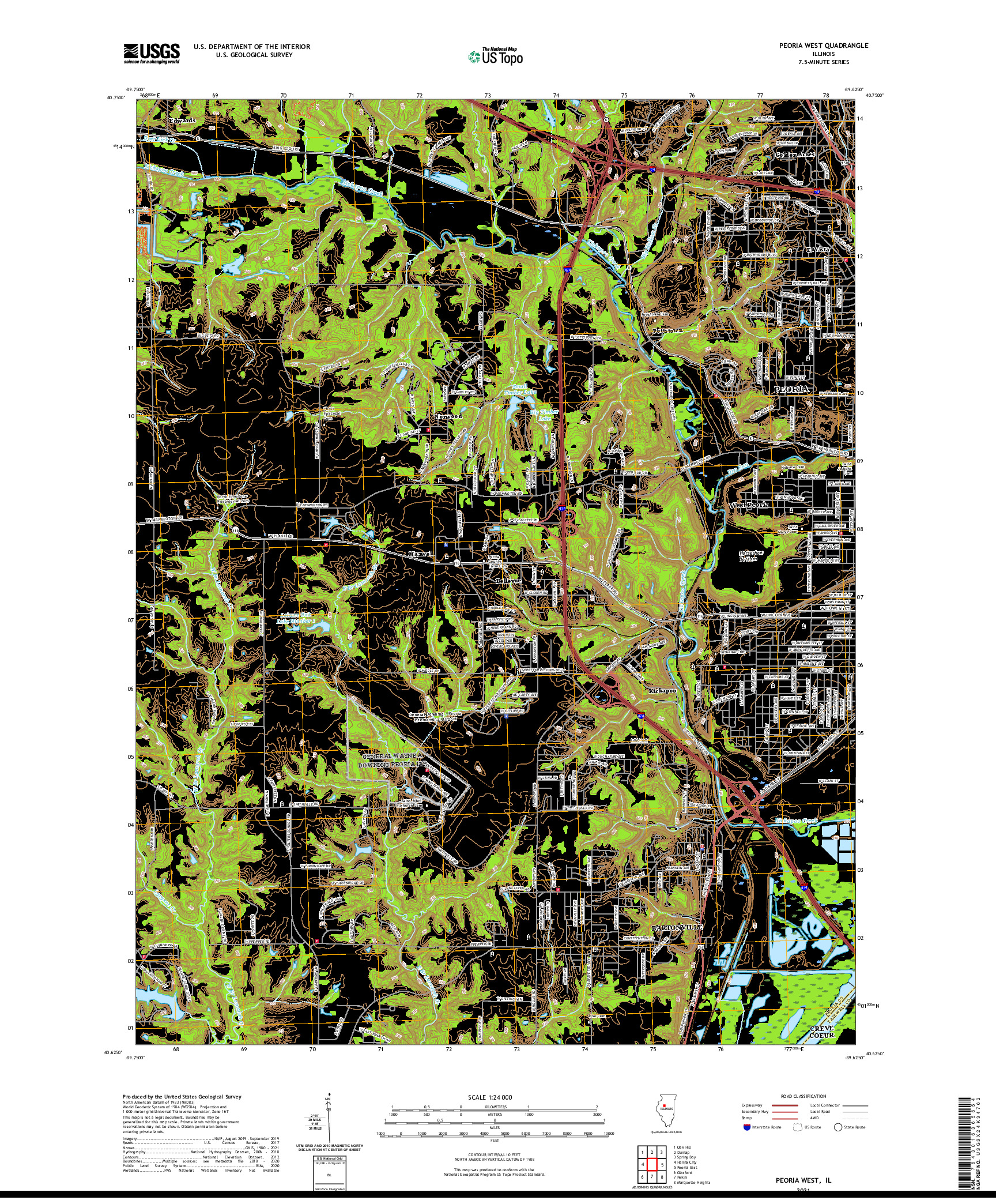 USGS US TOPO 7.5-MINUTE MAP FOR PEORIA WEST, IL 2021