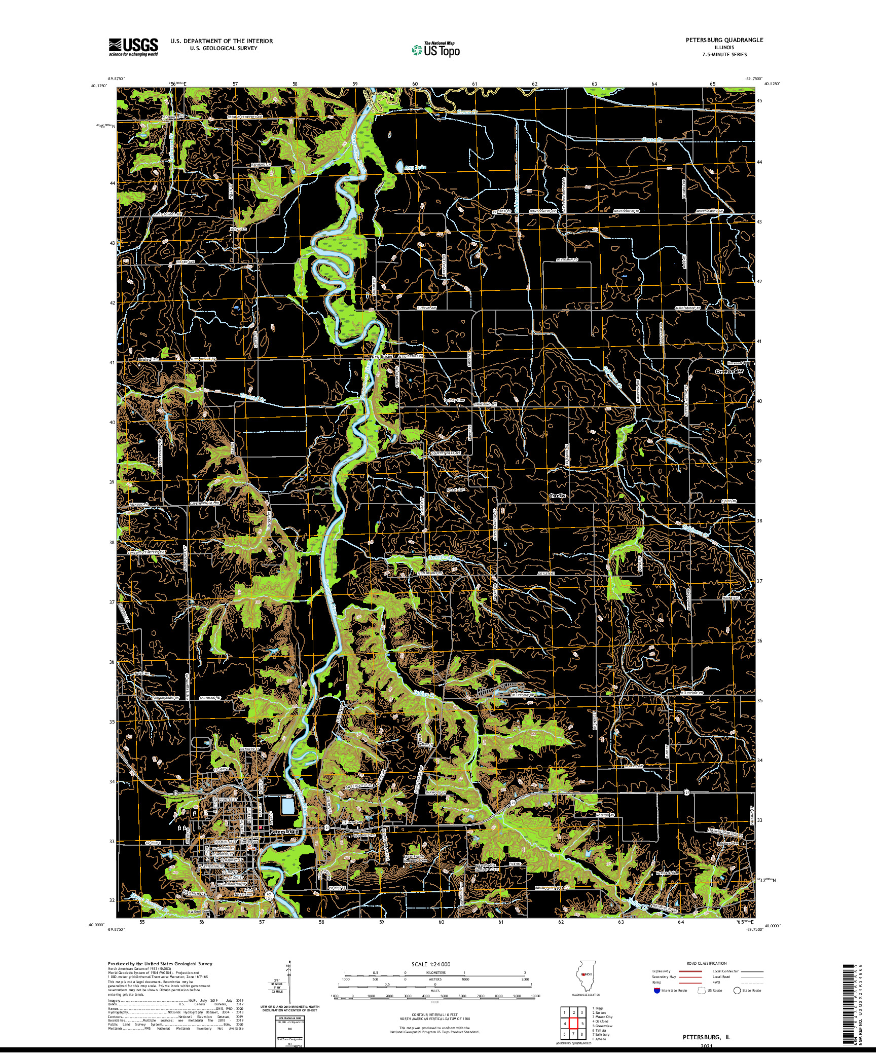 USGS US TOPO 7.5-MINUTE MAP FOR PETERSBURG, IL 2021