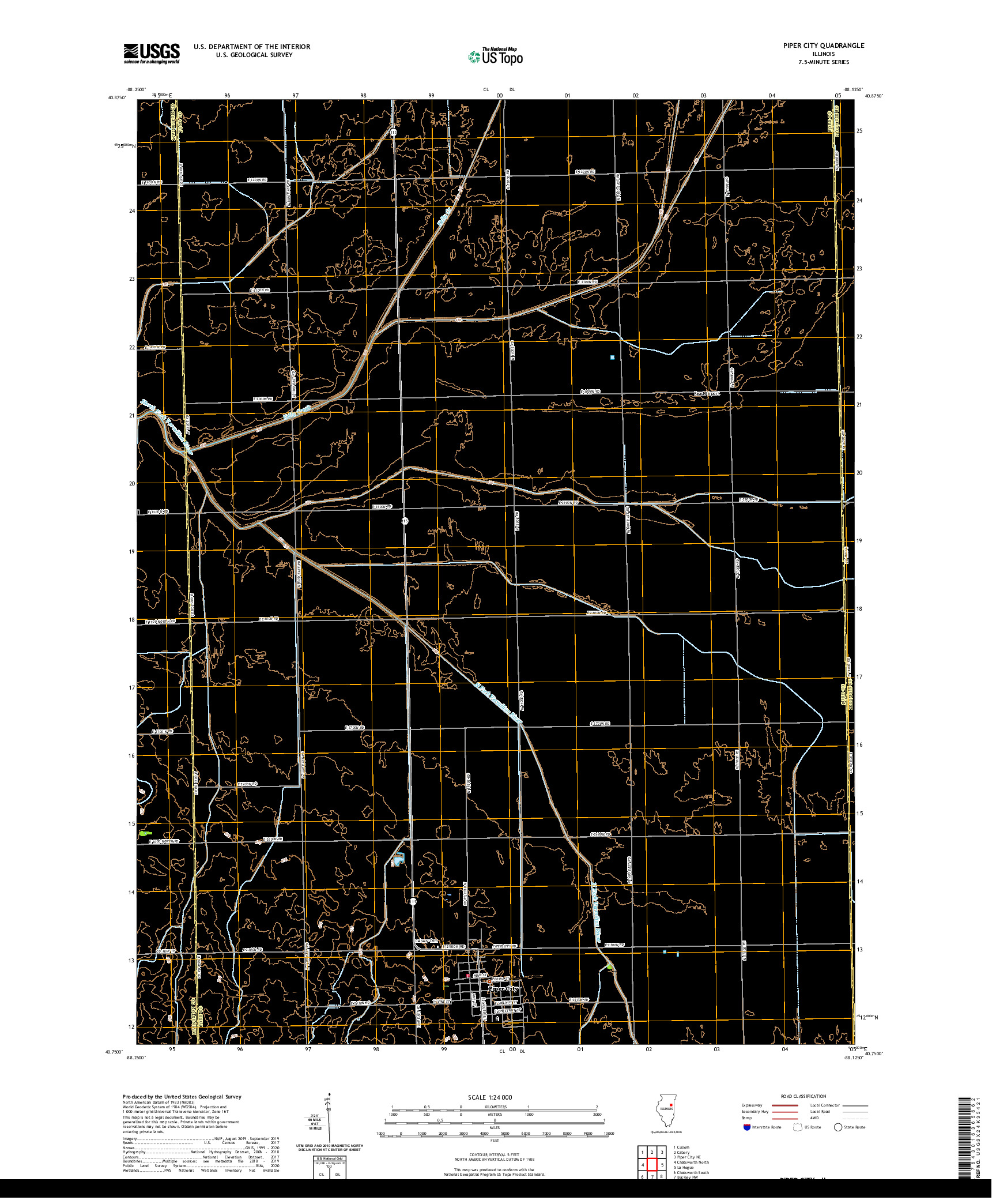 USGS US TOPO 7.5-MINUTE MAP FOR PIPER CITY, IL 2021