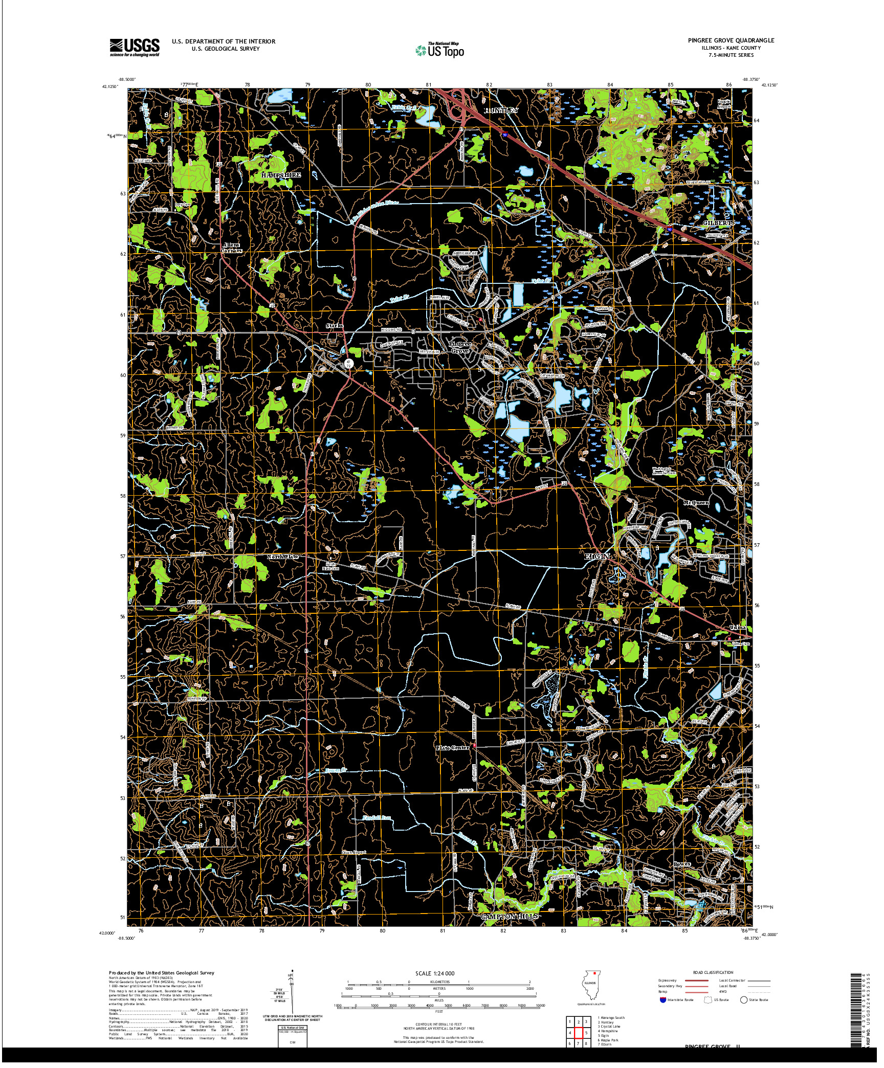 USGS US TOPO 7.5-MINUTE MAP FOR PINGREE GROVE, IL 2021